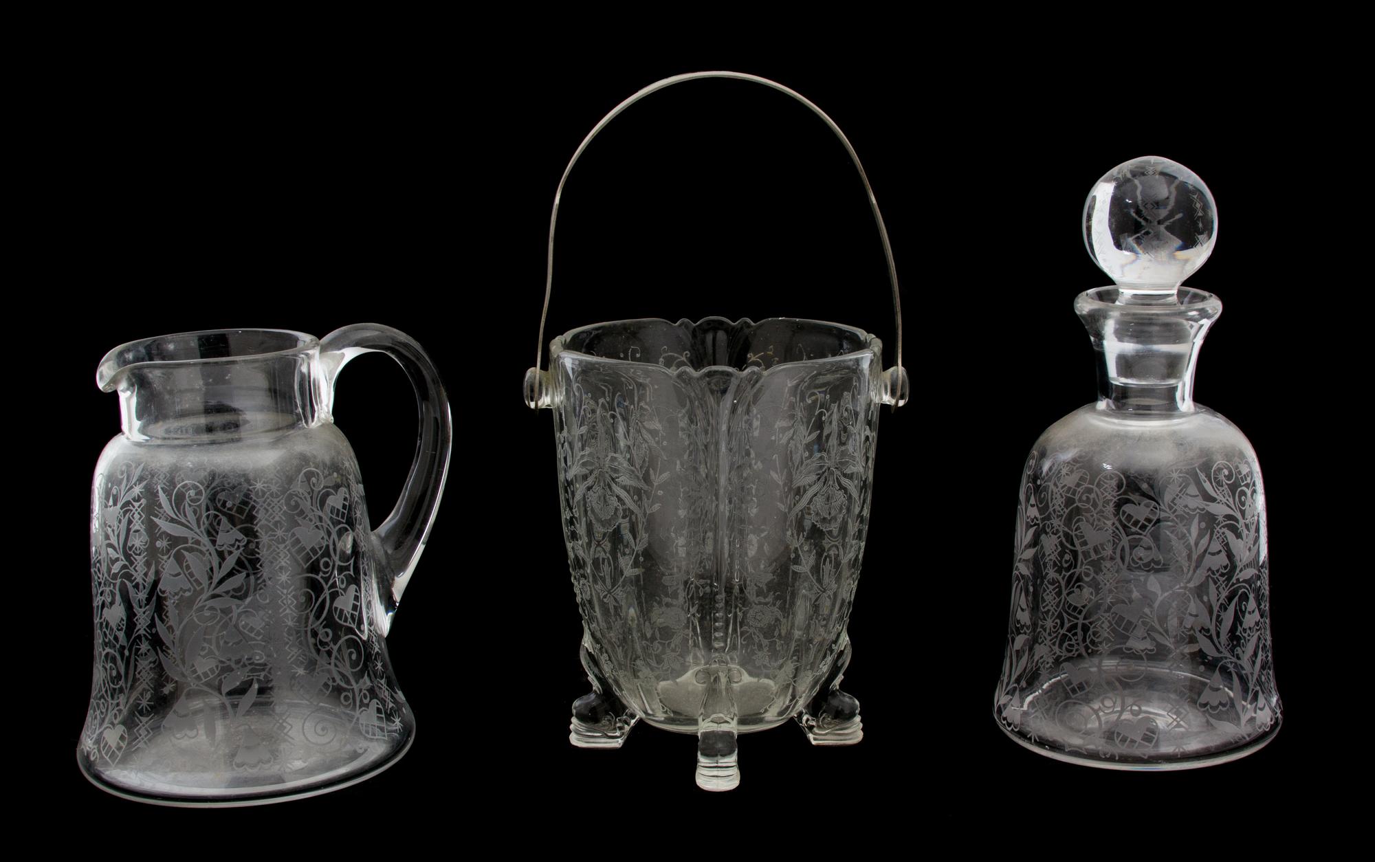 Two Bacarrat Etched Glass Articles Height of decanter 9 3/4 inches.