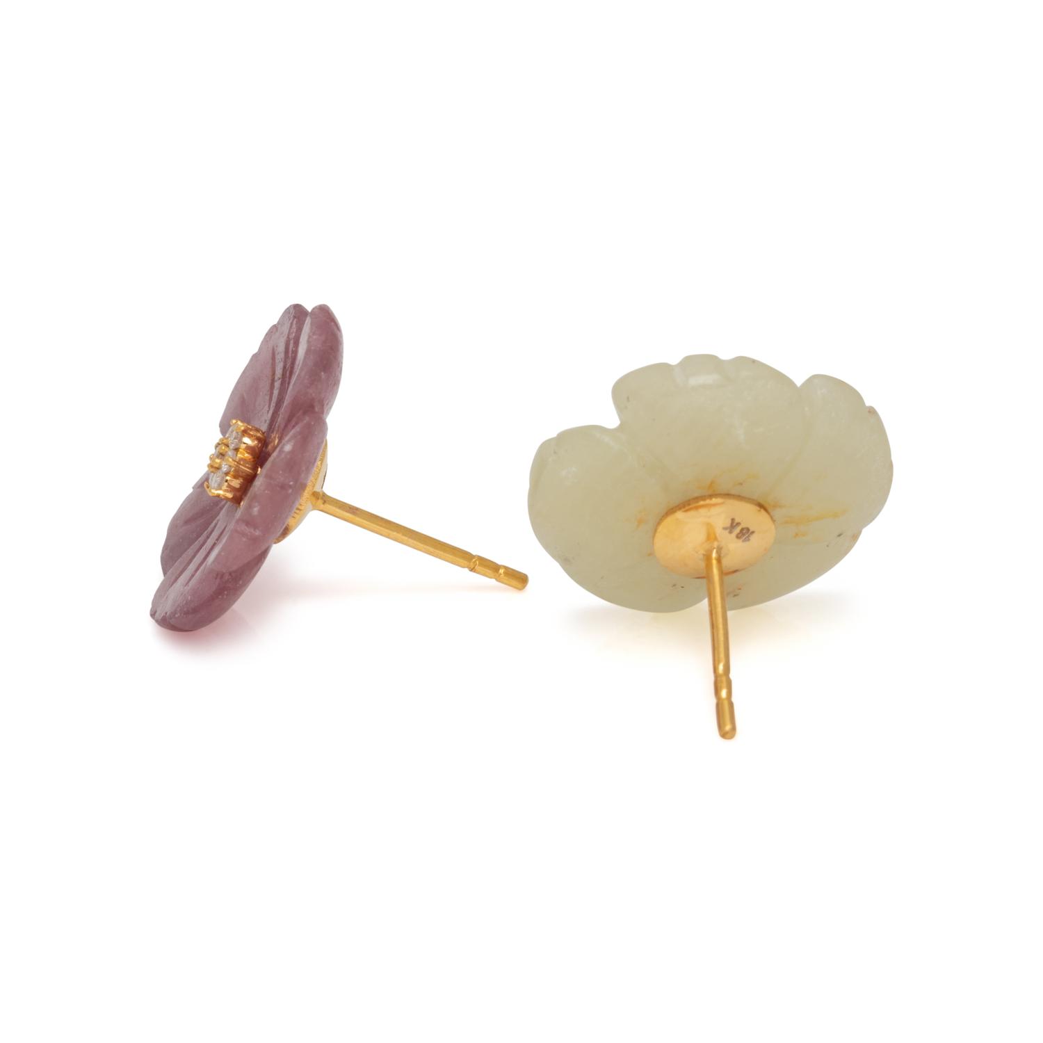 CARVED SAPPHIRE AND DIAMOND FLOWER EARRINGS