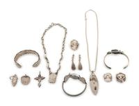Assortment of Navajo and Zuni Silver and Shell Jewelry