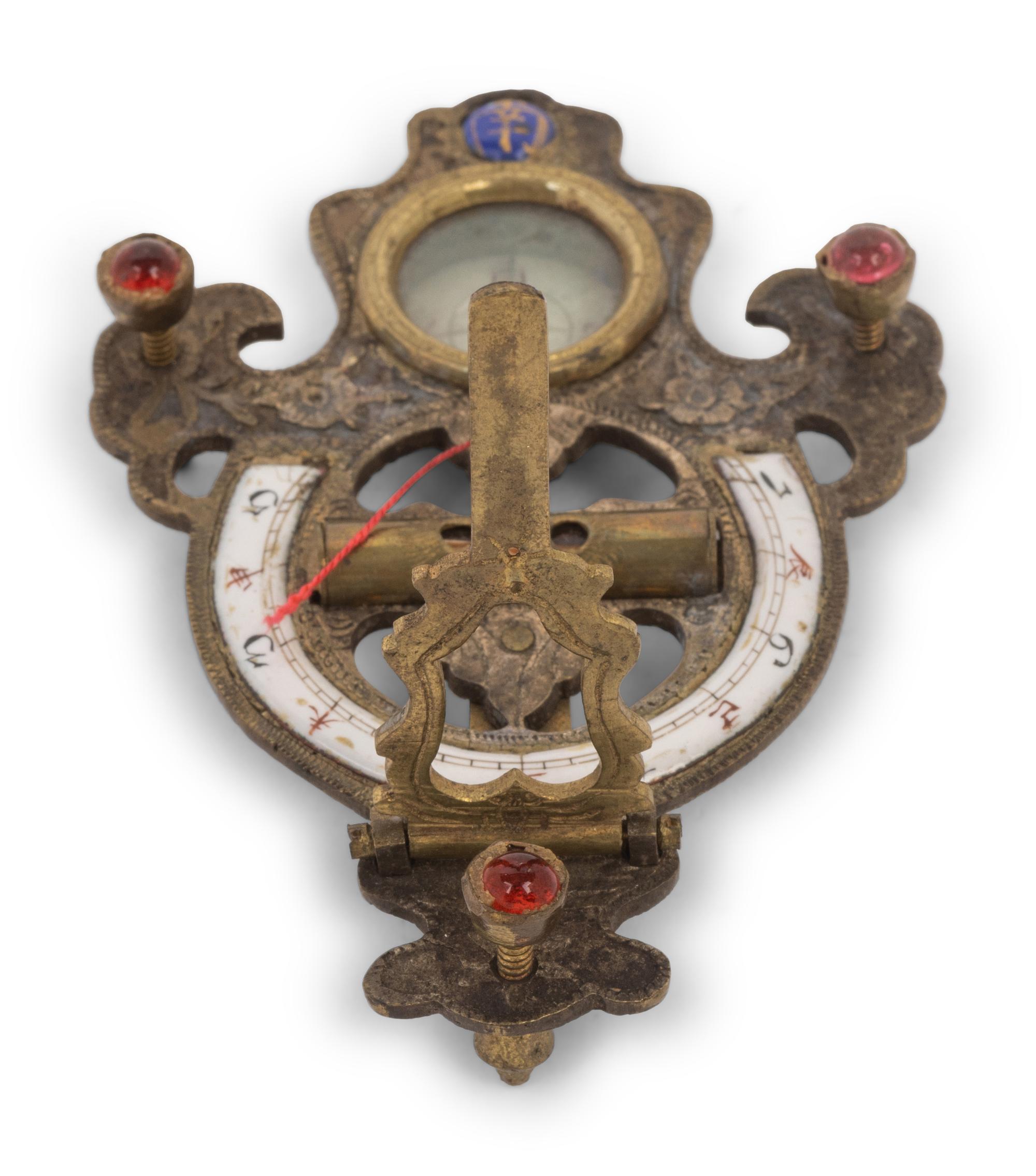 A Chinese Enameled Brass Navigation Compass and Sundial