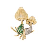 YELLOW GOLD, DIAMOND AND GEMSTONE MUSHROOM BROOCH