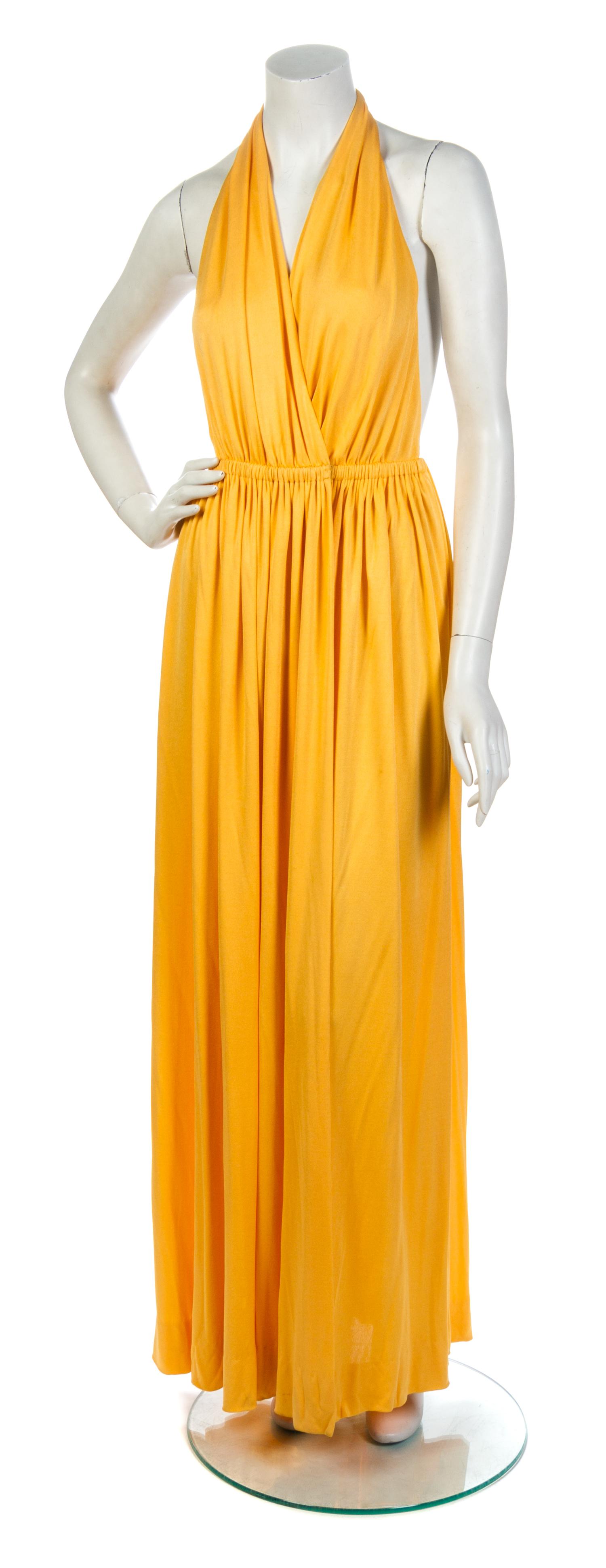 A Halston Marigold Jersey Halter Wrap Gown,