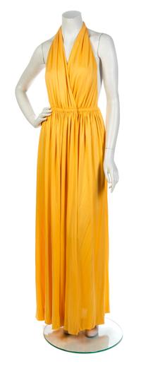 A Halston Marigold Jersey Halter Wrap Gown,
