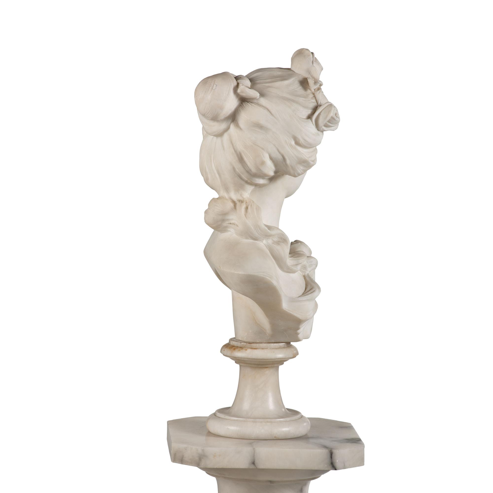 An Italian Marble Bust Attributed to Adolfo Cipriani with an Associated Marble Pedestal