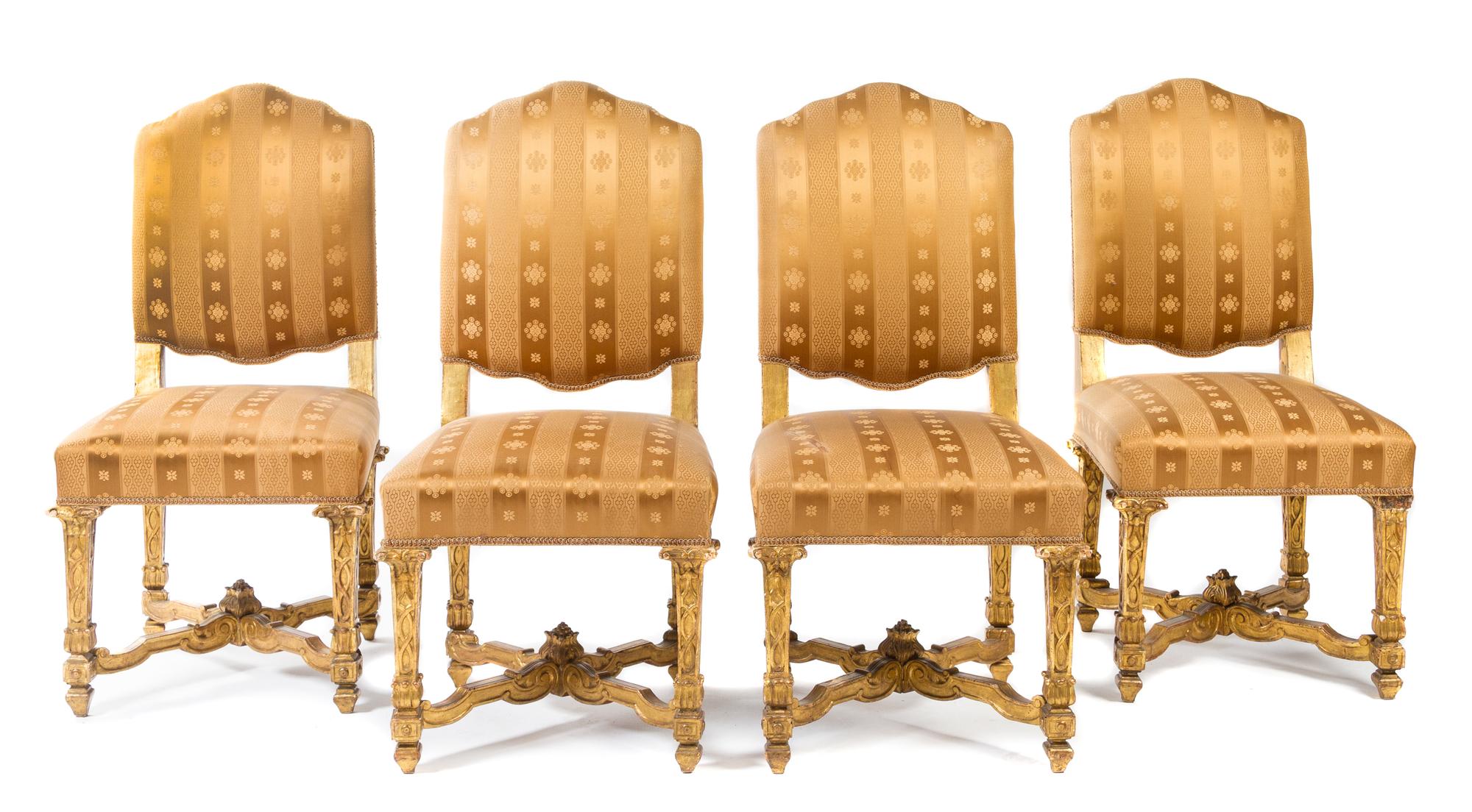 A Set of Four Louis XIV Style Giltwood Side Chairs Height 42 inches. — 19TH CENTURY