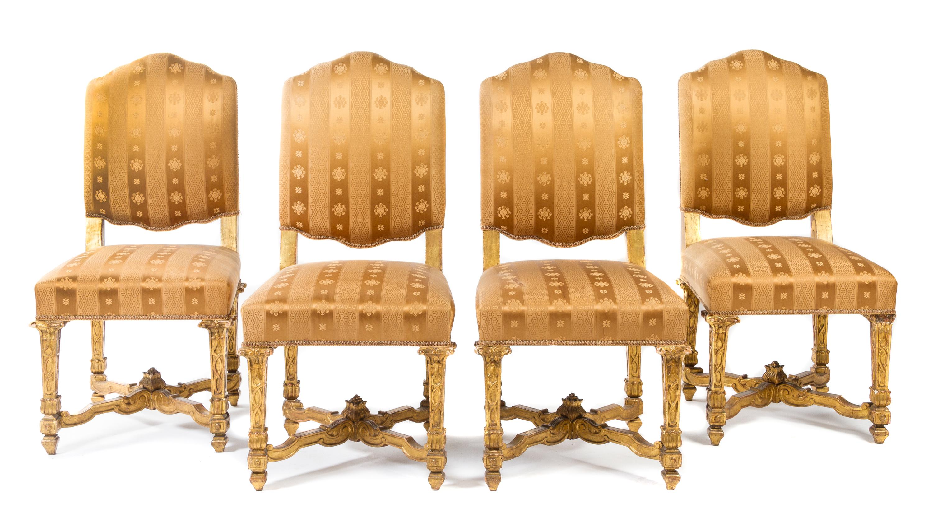 A Set of Four Louis XIV Style Giltwood Side Chairs Height 42 inches. — 19TH CENTURY