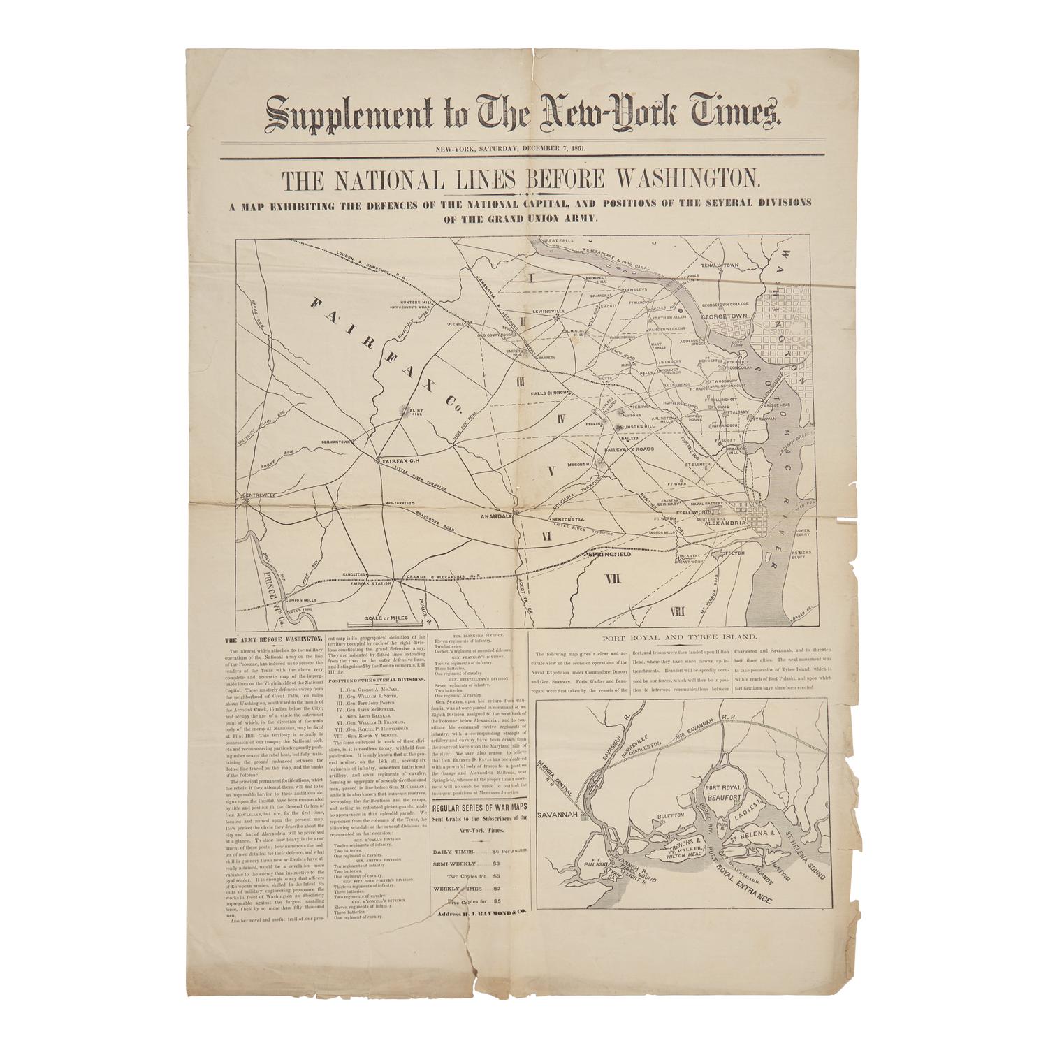 [Civil War] The National Lines Before Washington: Broadside Supplement to The New York Times