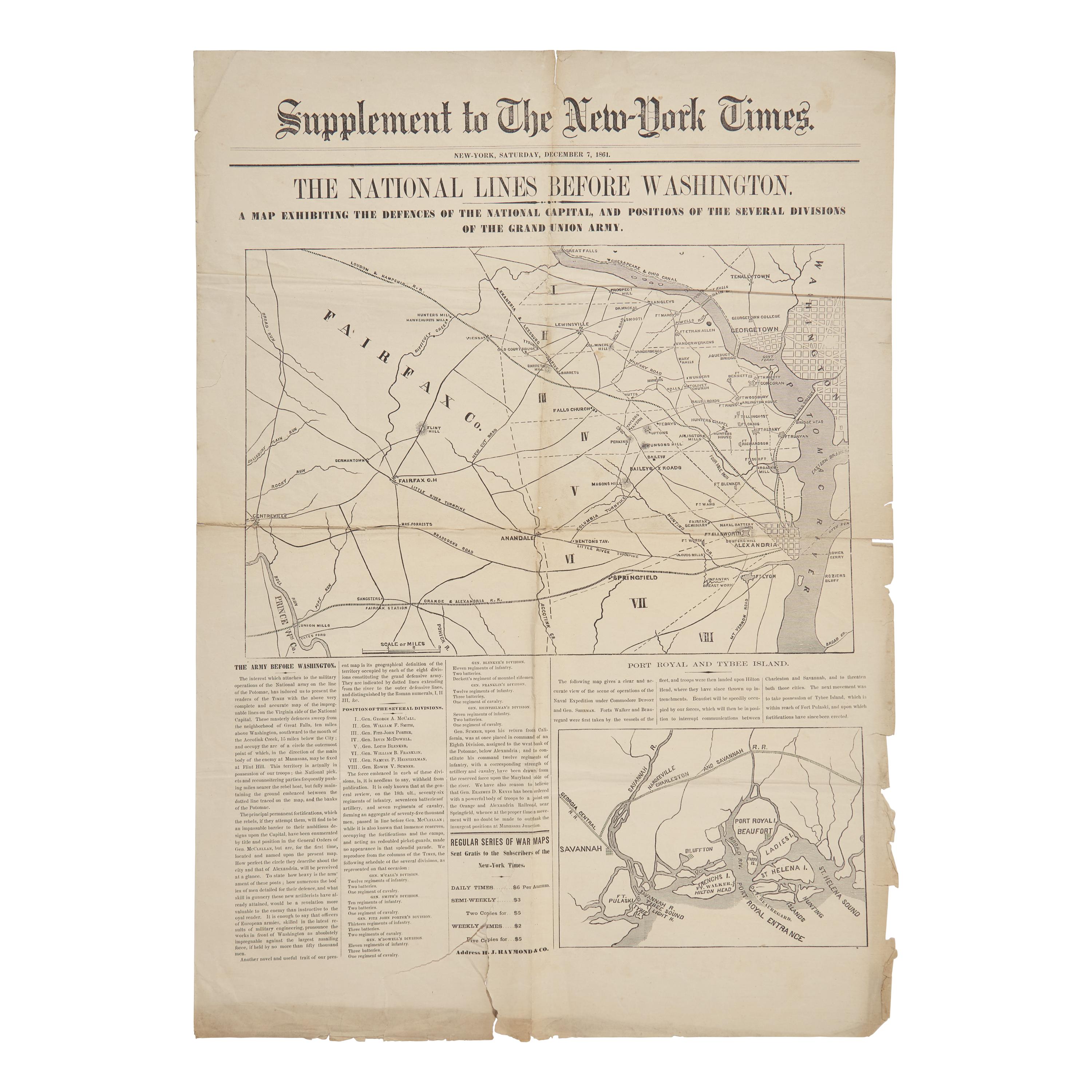 *[Civil War] The National Lines Before Washington: Broadside Supplement to The New York Times