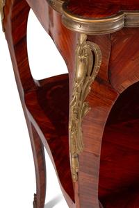 A Louis XV Style Gilt Bronze Mounted Kingwood and Floral Marquetry Serving Table