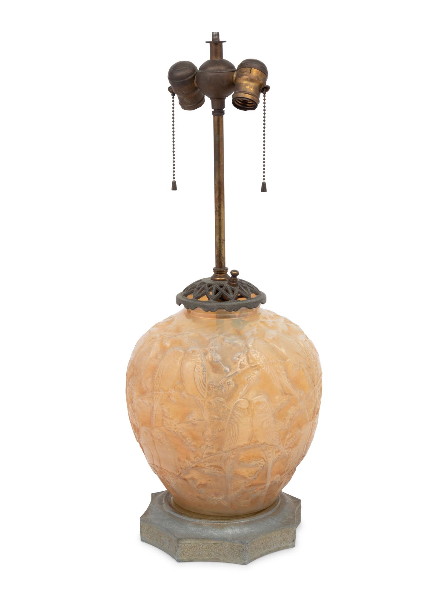 A Molded Opalescent Glass Vase Mounted as a Lamp