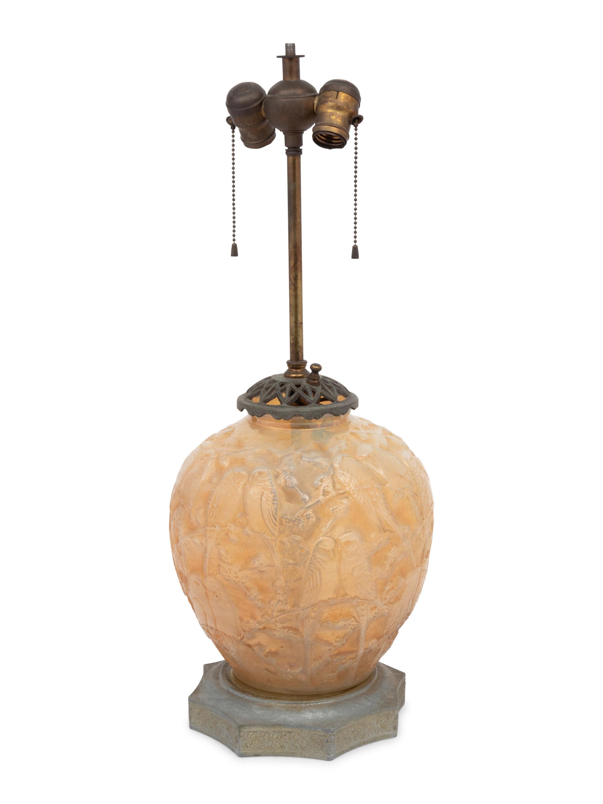 A Molded Opalescent Glass Vase Mounted as a Lamp