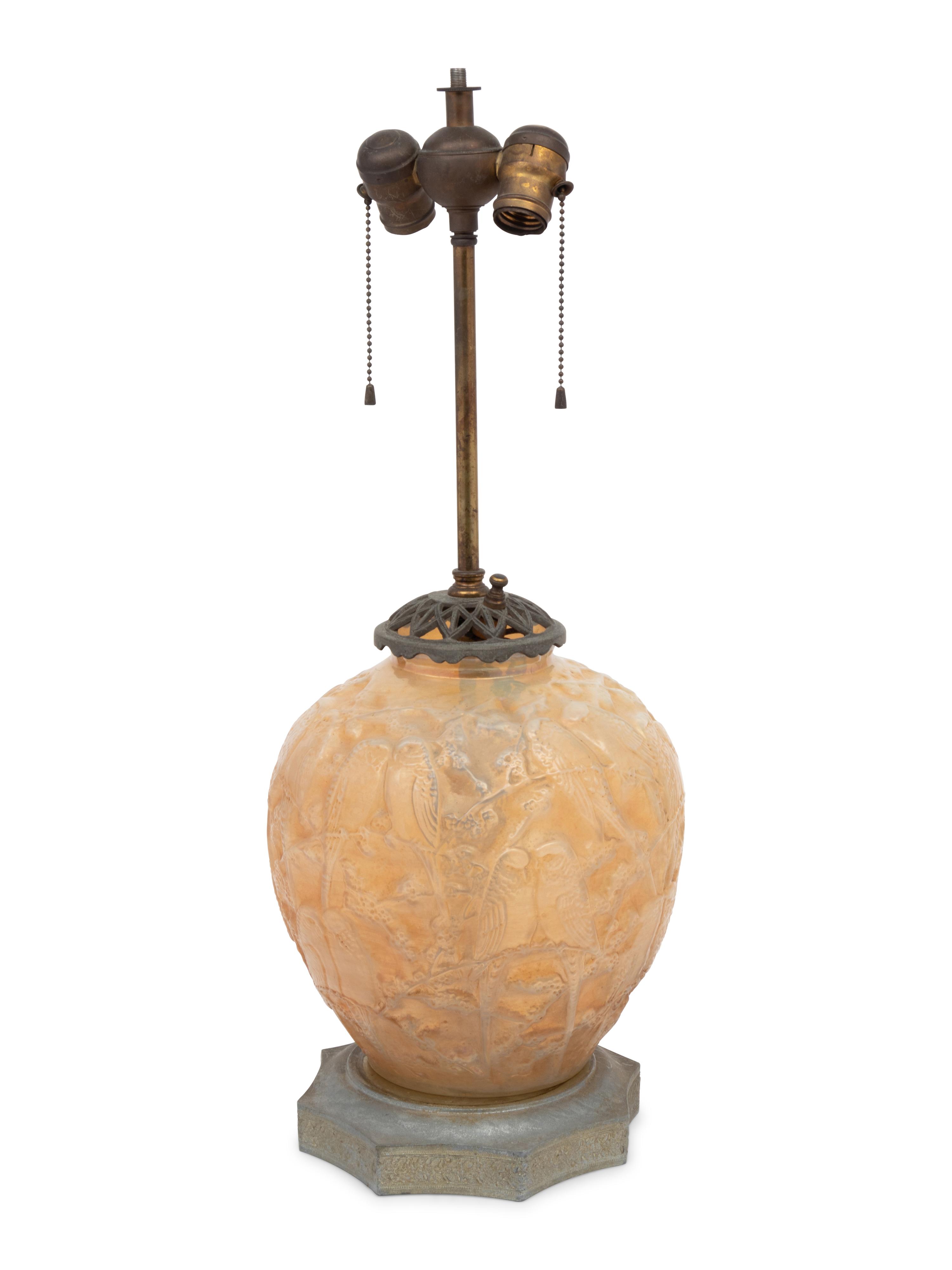 A Molded Opalescent Glass Vase Mounted as a Lamp
