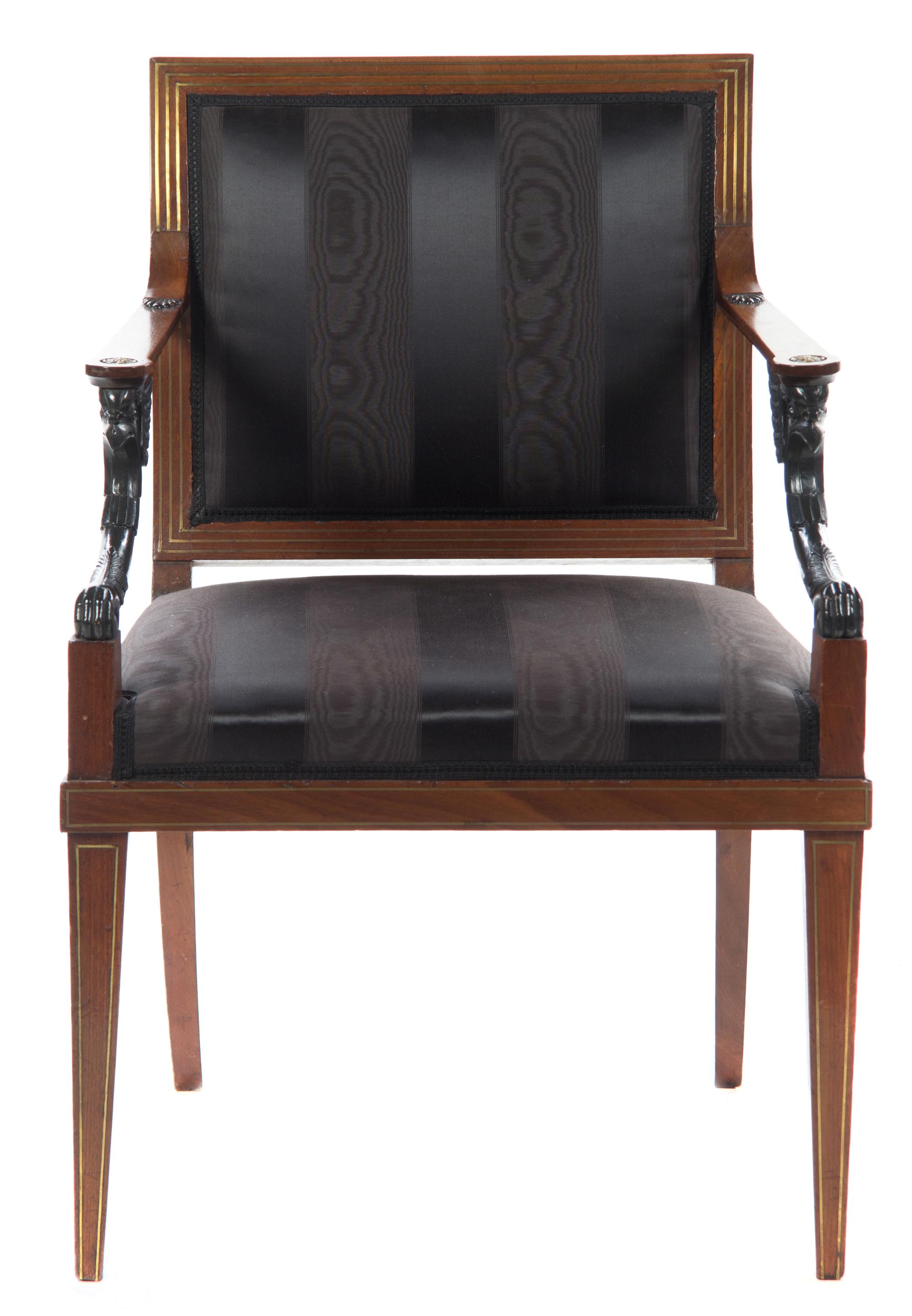 A Russian Brass Inlaid and Parcel Ebonized Armchair Height 35 inches. — 19TH CENTURY