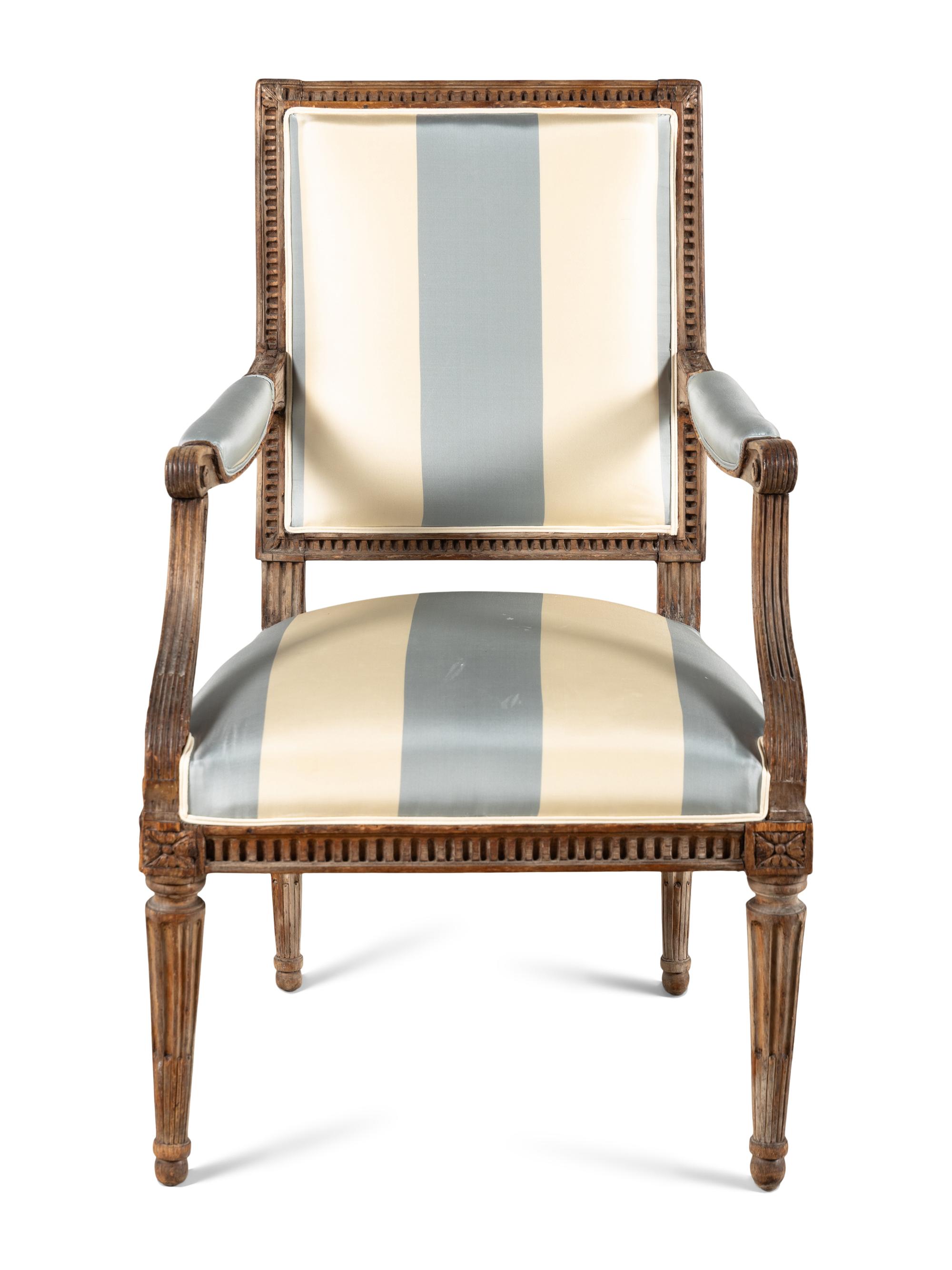 A Louis XVI Gray-Painted Fauteuil