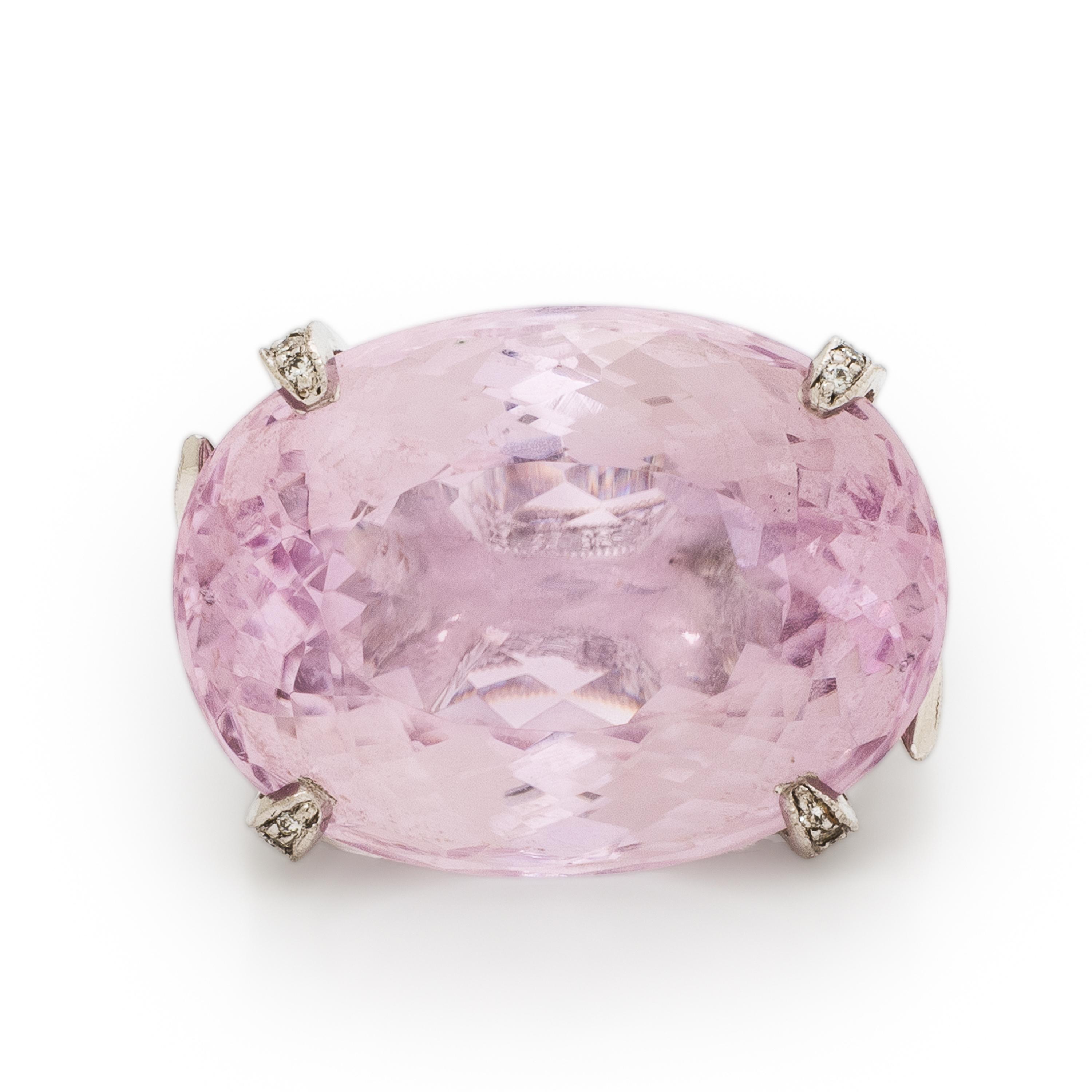 Kunzite, Diamond, and White Gold Ring
