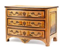 A French Provincial Painted Commode Height 33 x width 46 1/2 x depth 25 inches. — 18TH CENTURY