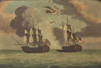 A Tole-Decorated Tray Depicting the Battle of the USS United States and HMS Macedonian