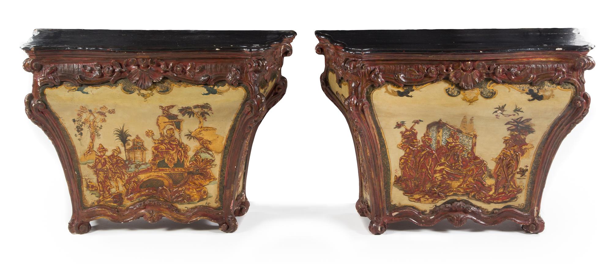 A Pair of Venetian Painted Pedestal Cabinets Height 35 x width 50 x depth 21 inches. — 18TH/19TH CENTURY