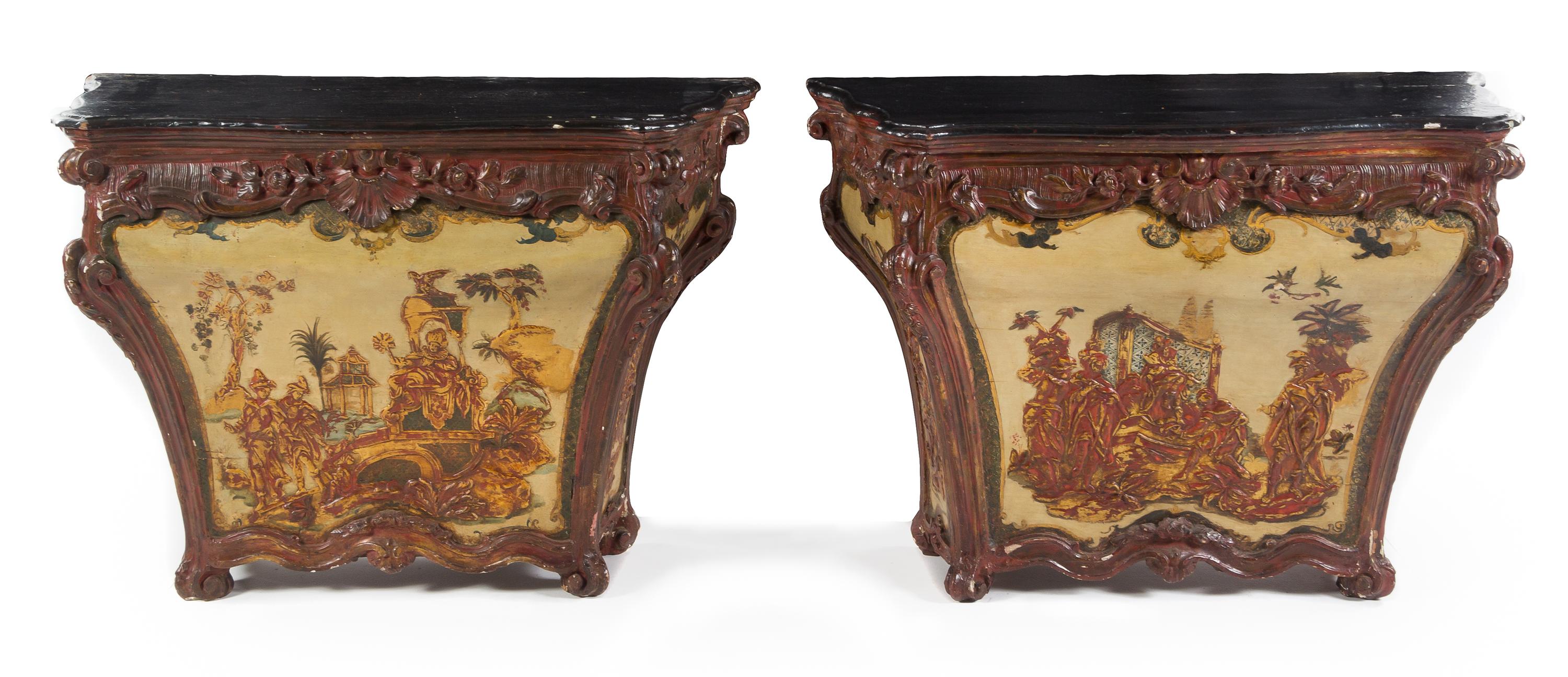 A Pair of Venetian Painted Pedestal Cabinets Height 35 x width 50 x depth 21 inches. — 18TH/19TH CENTURY