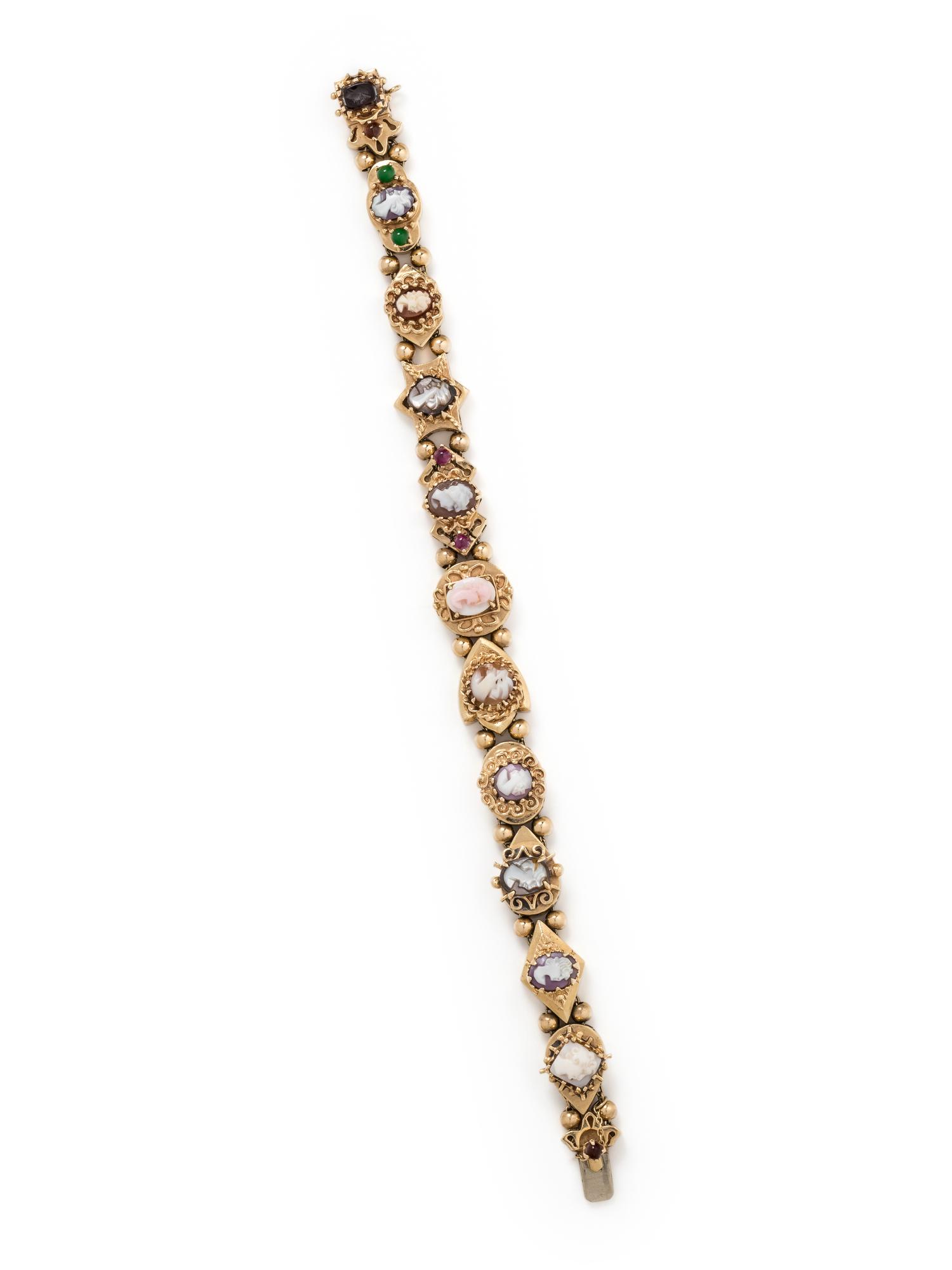 YELLOW GOLD AND CAMEO SLIDE CHARM BRACELET