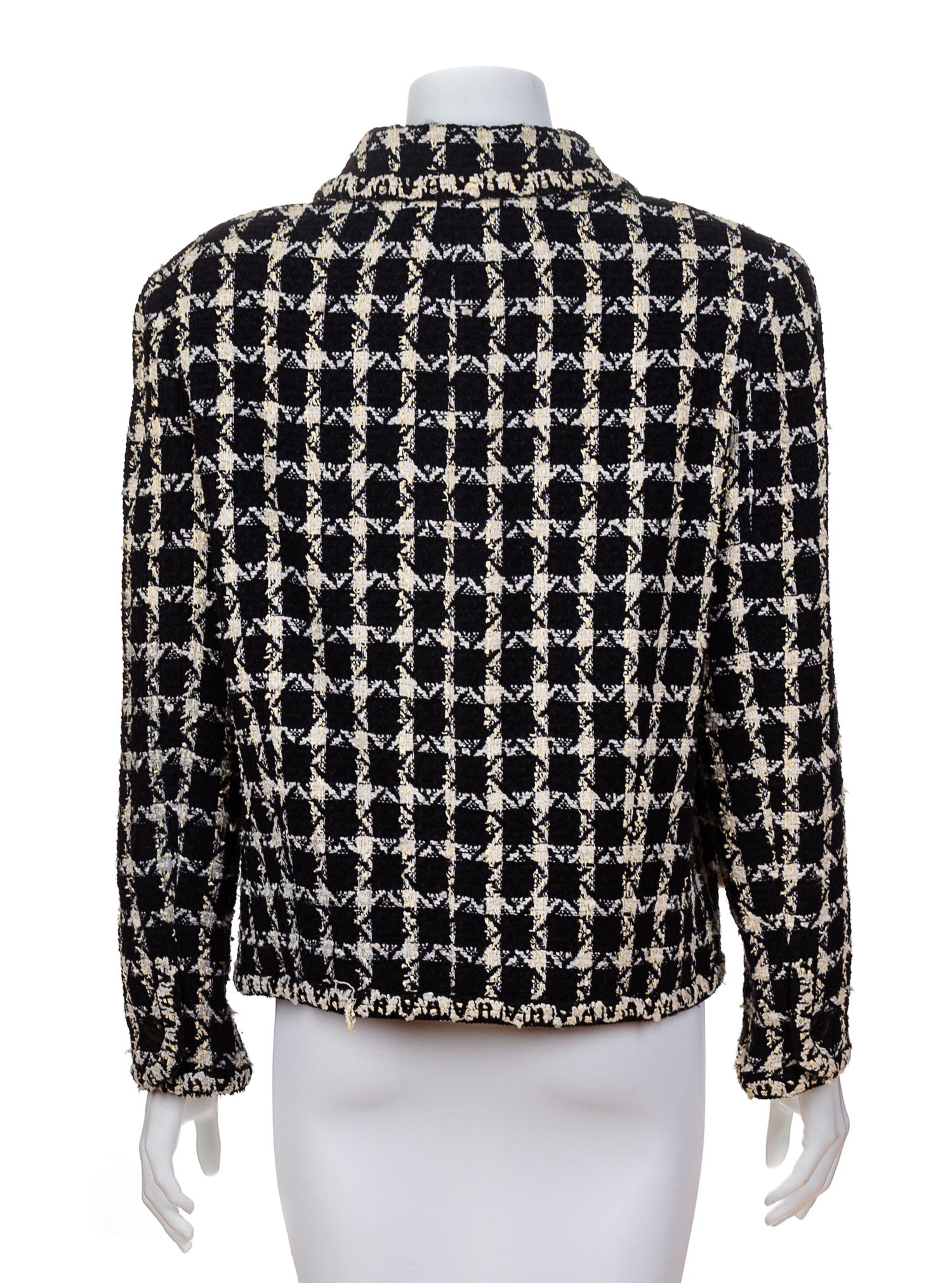 A Chanel Black and White Check Cotton Jacket, Size 44.