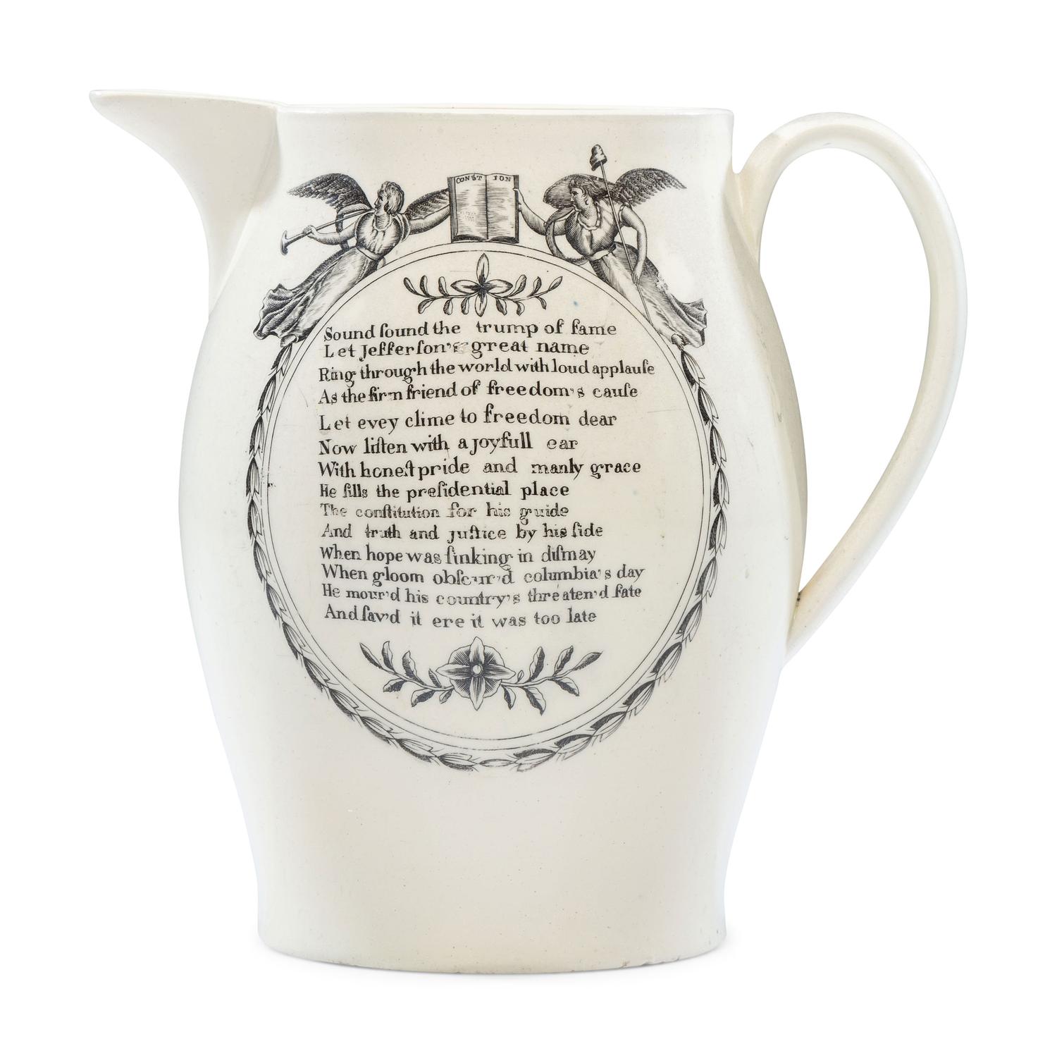 A Rare Liverpool Transfer-Printed Creamware 'Thomas Jefferson' Pitcher