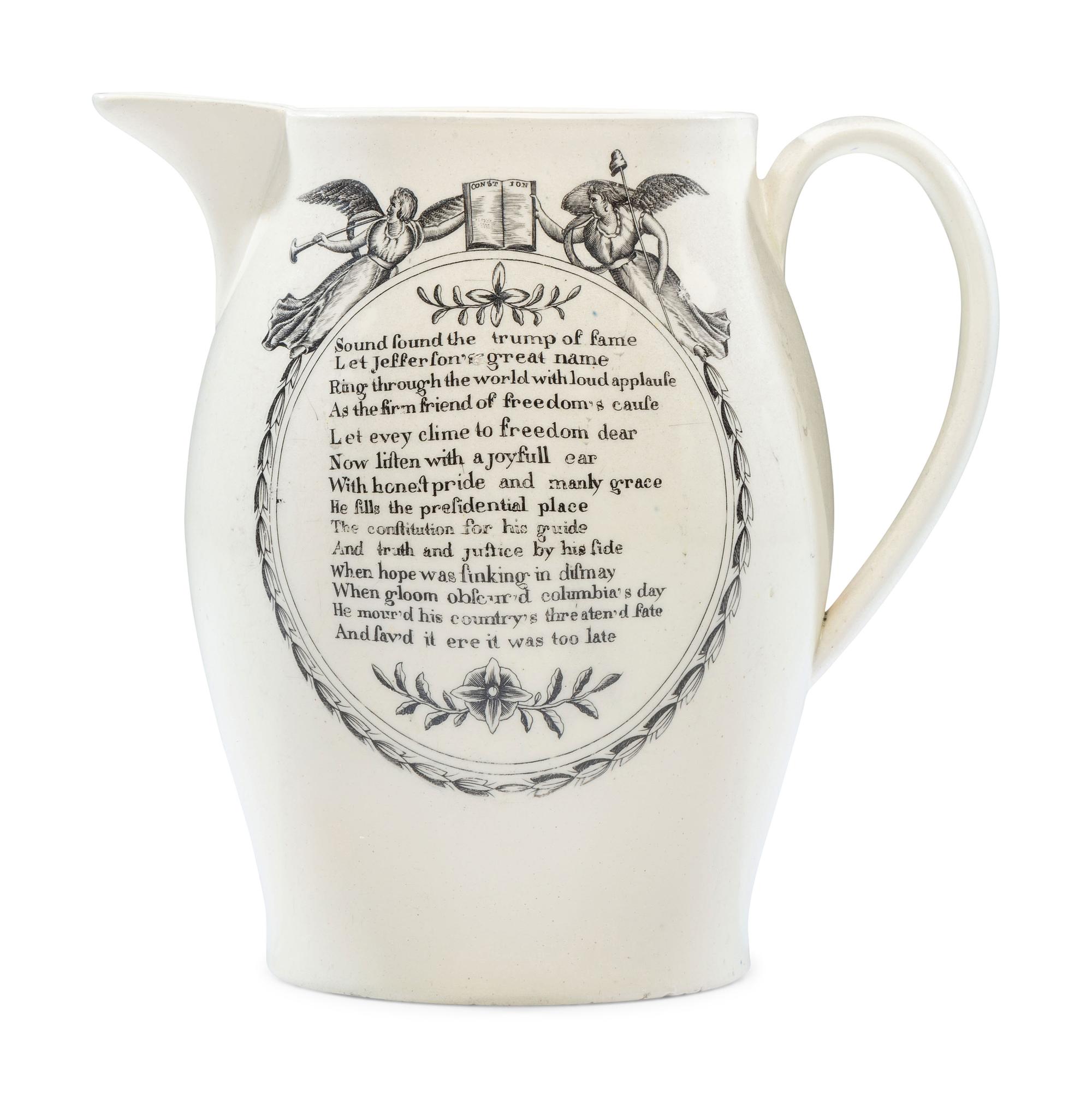 A Rare Liverpool Transfer-Printed Creamware 'Thomas Jefferson' Pitcher