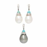 Ellagem, White Gold and Diamond Lariat Necklace with Six Interchangeable Cultured Pearl Drops
