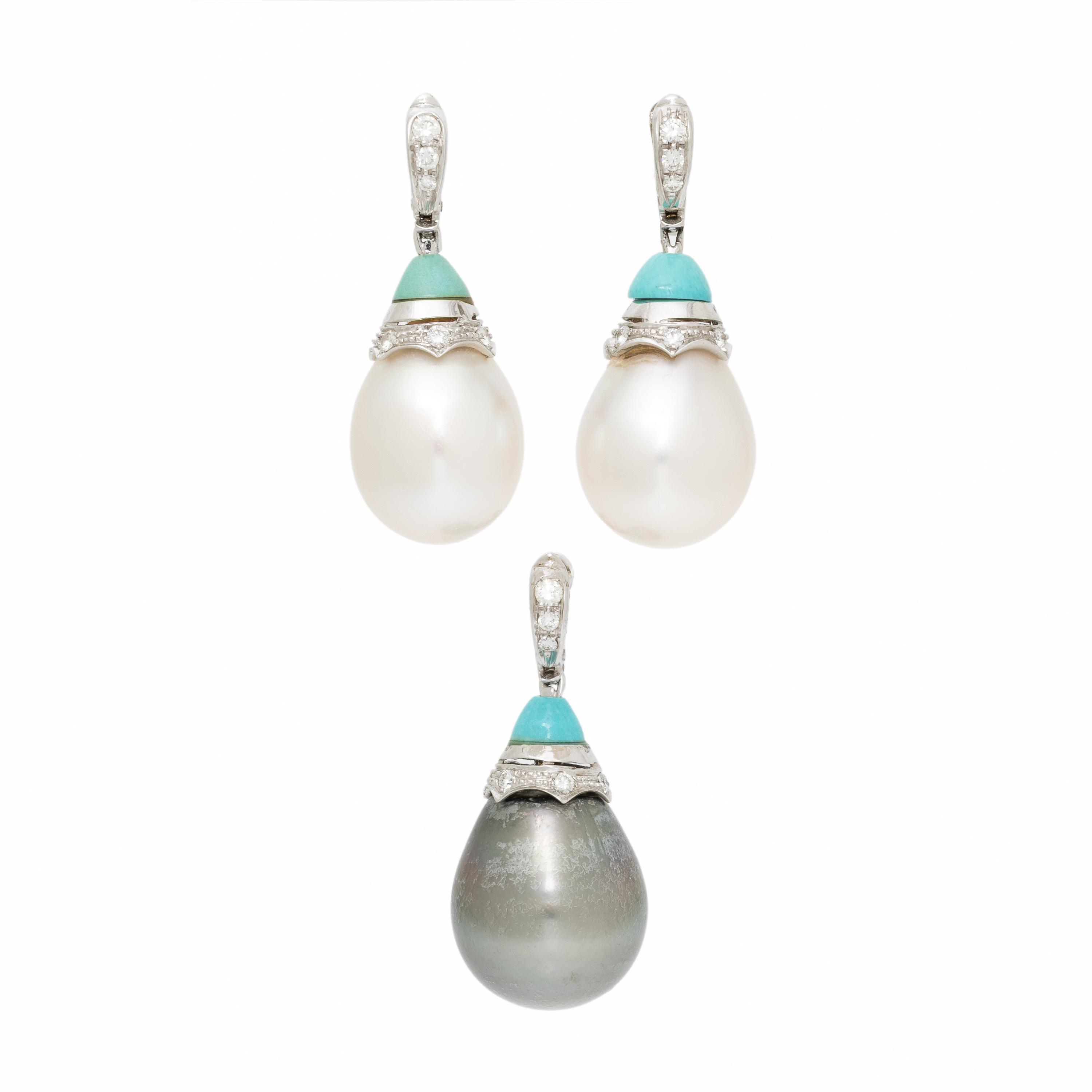 Ellagem, White Gold and Diamond Lariat Necklace with Six Interchangeable Cultured Pearl Drops