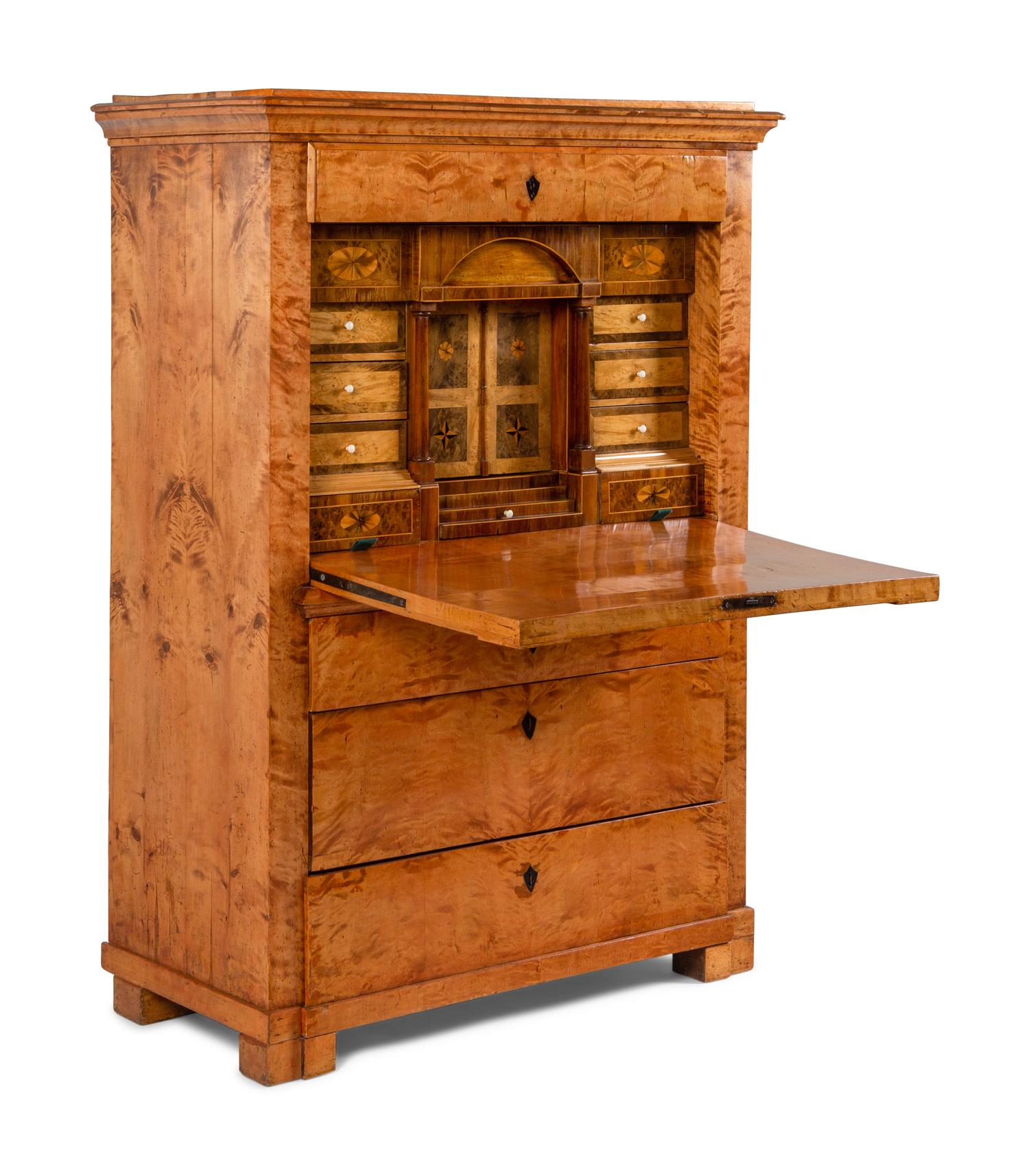 A Biedermeier Karelian Birch Fall-Front Secretary