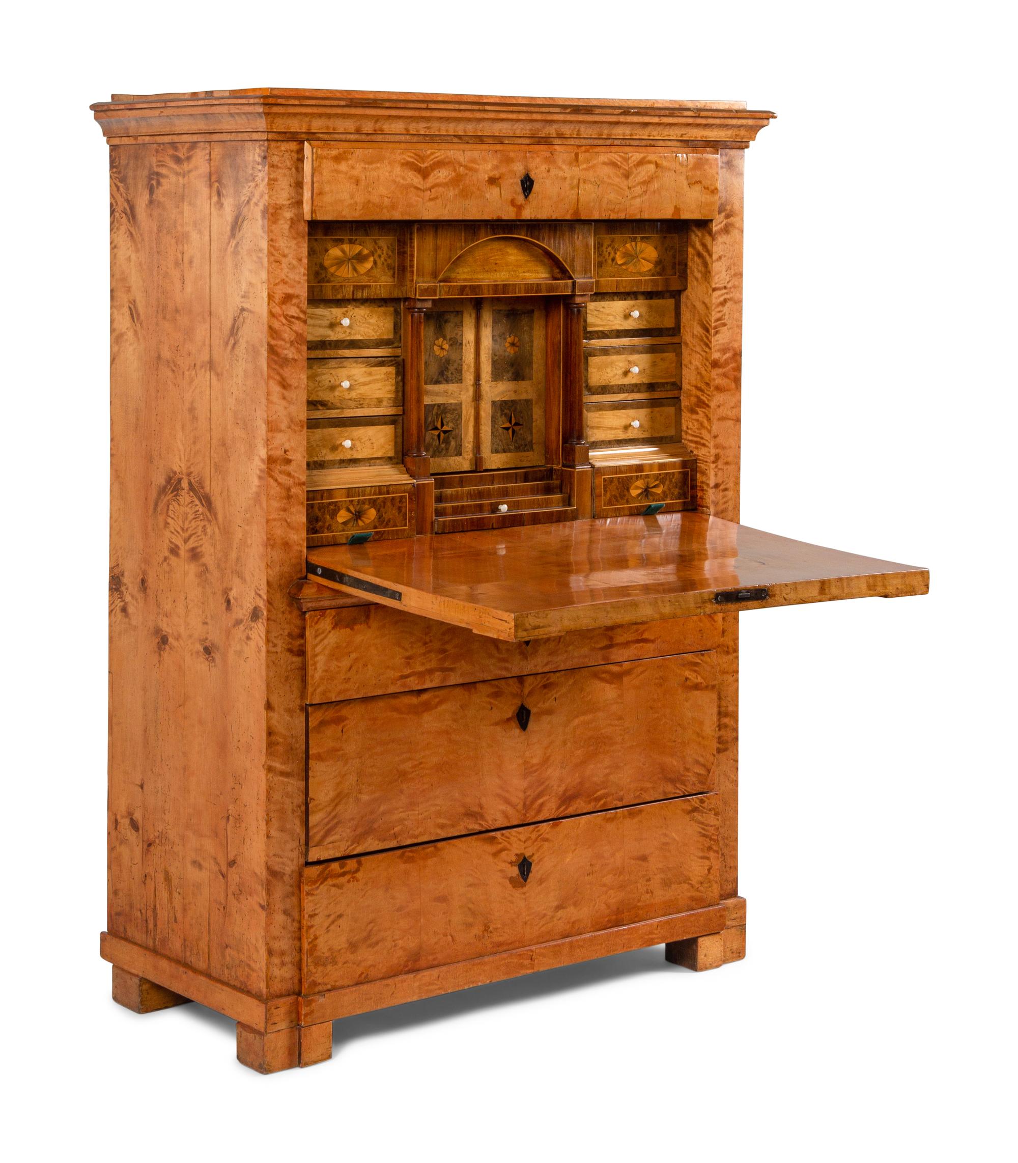 A Biedermeier Karelian Birch Fall-Front Secretary