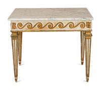 An Italian Cream-Painted Parcel Gilt Side Table with Calacatta Marble Top