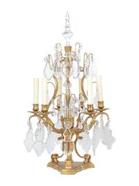 A Pair of French Gilt Metal Six-Light Candelabra Converted to Electricity