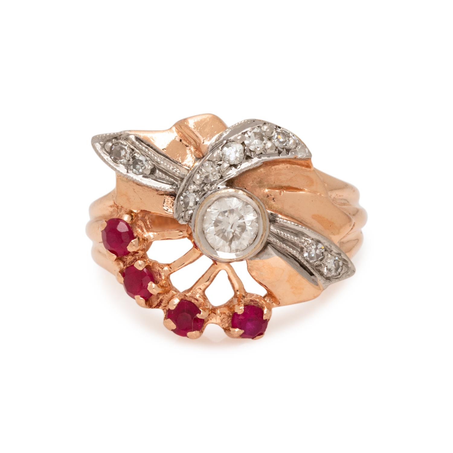 RETRO, ROSE GOLD, DIAMOND AND RUBY RING