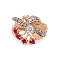 RETRO, ROSE GOLD, DIAMOND AND RUBY RING