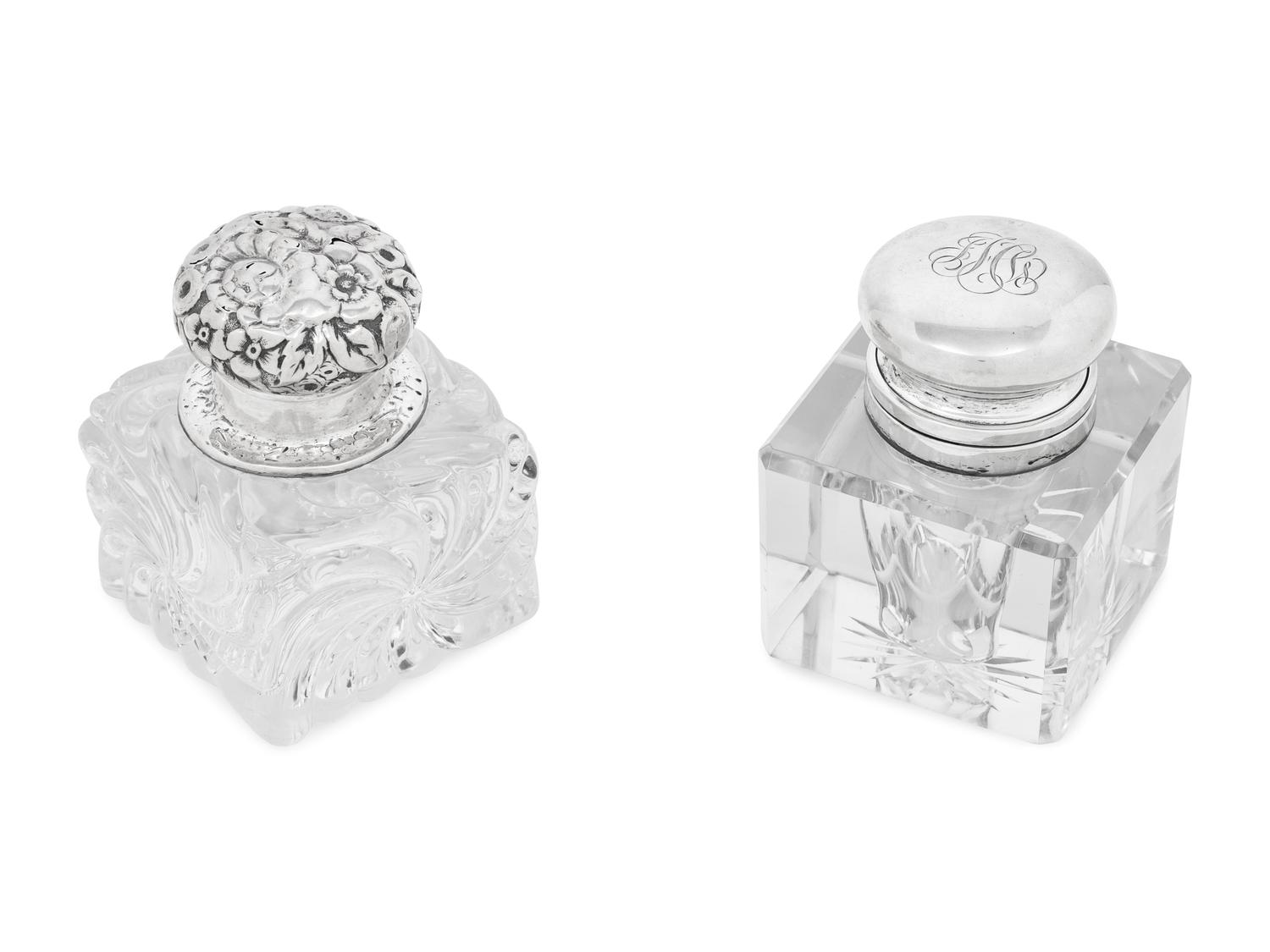 A Cartier Silver Mounted Cut Glass Ink Well