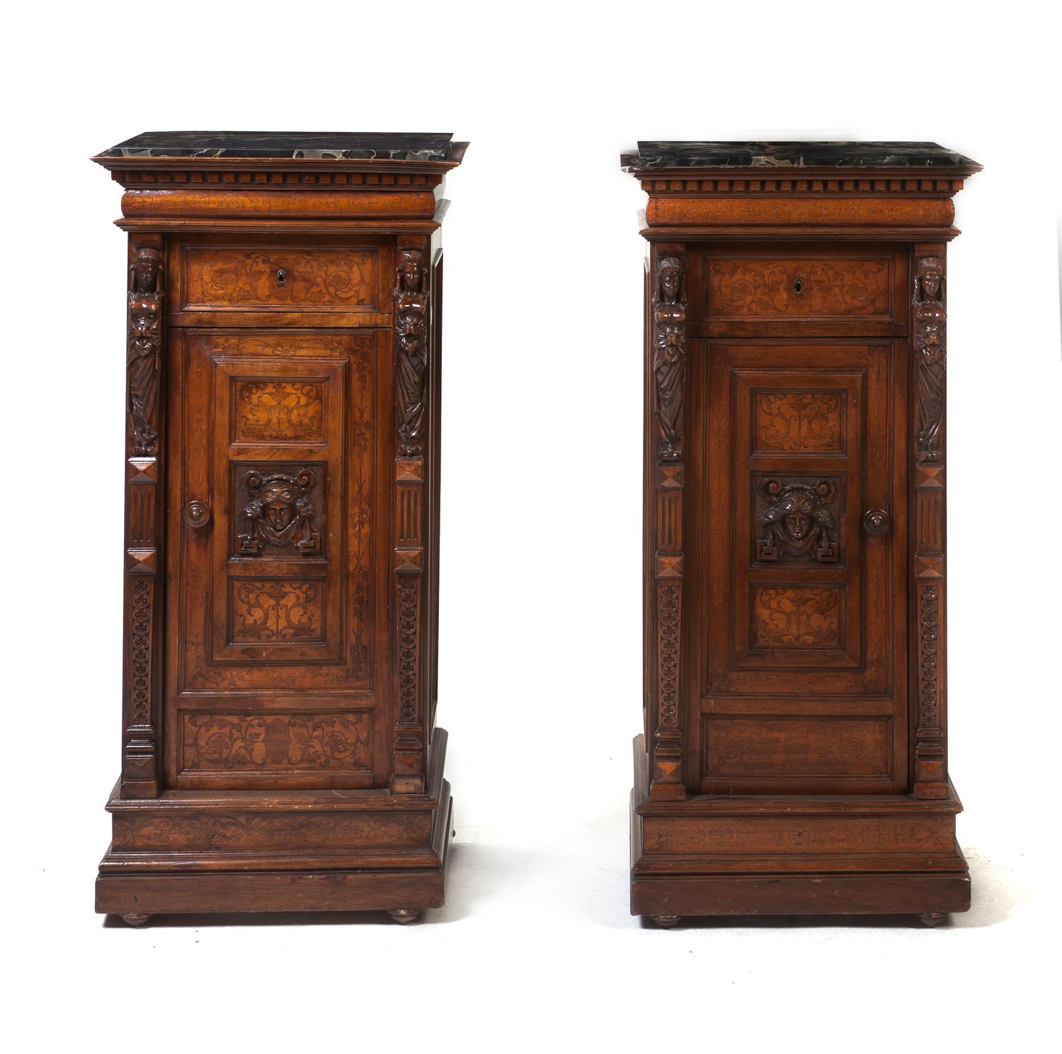 A Pair of Neoclassical Painted Cabinets, Height 40 1/8 x width 19 x depth 14 inches.