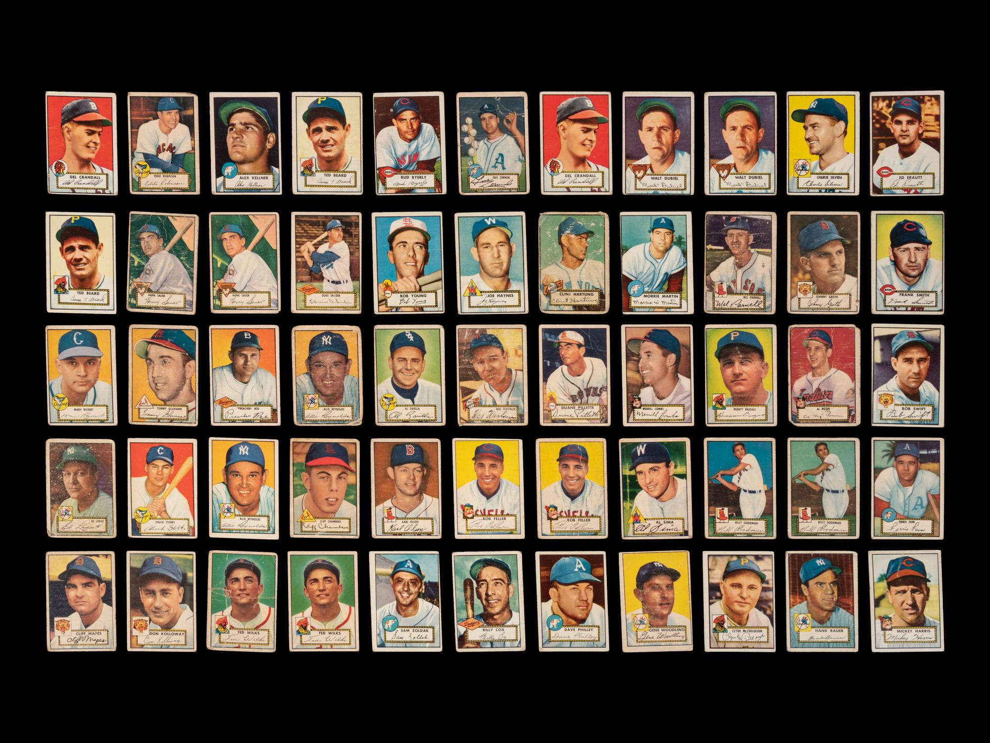 A Group of 89 Assorted 1952 Topps Baseball Cards Including Hall of Famers