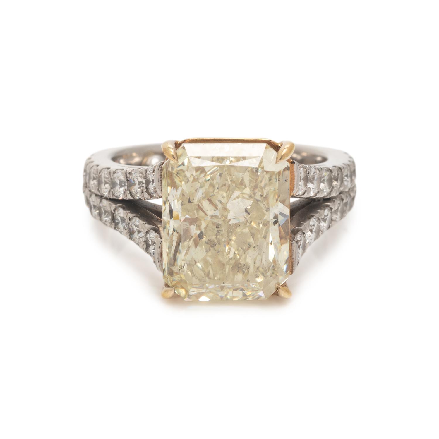 FANCY LIGHT BROWNISH GREENISH YELLOW DIAMOND AND DIAMOND RING