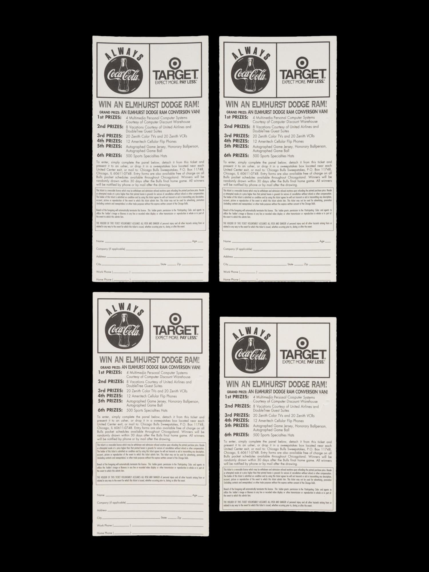 A Group of Four 1998 Chicago Bulls Michael Jordan NBA Playoff Tickets