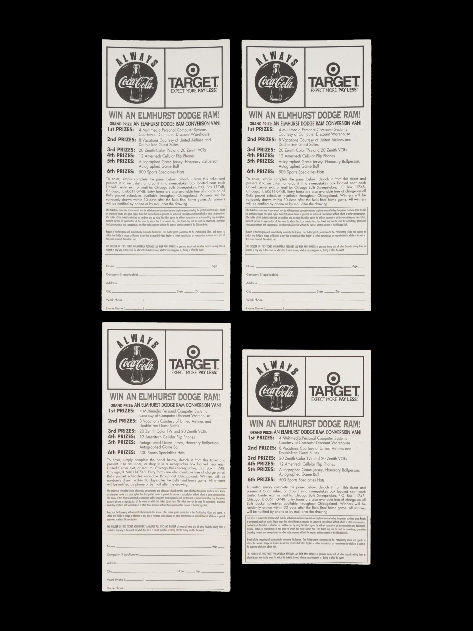 A Group of Four 1998 Chicago Bulls Michael Jordan NBA Playoff Tickets