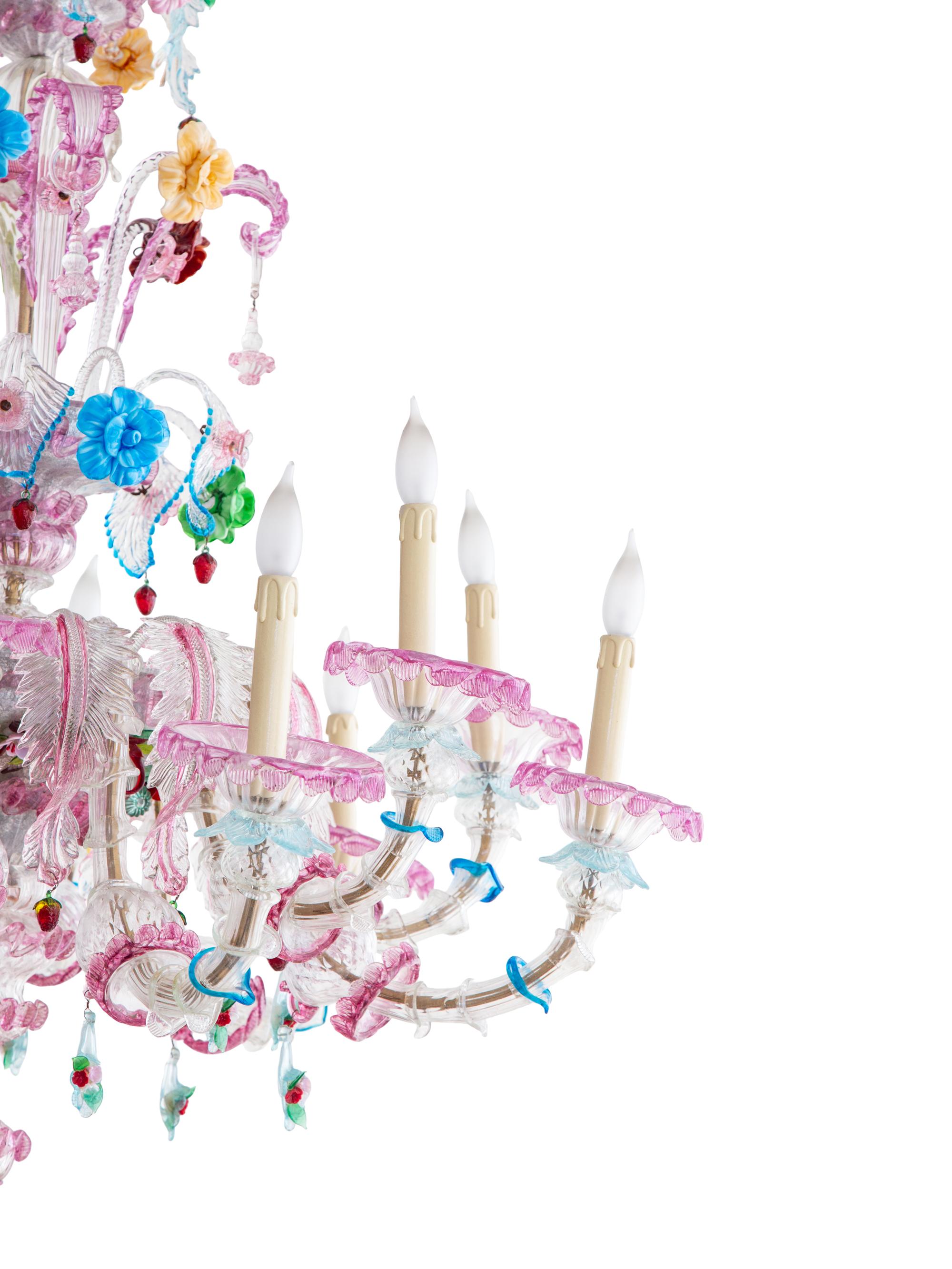A Murano Colored Glass Twelve-Light Chandelier