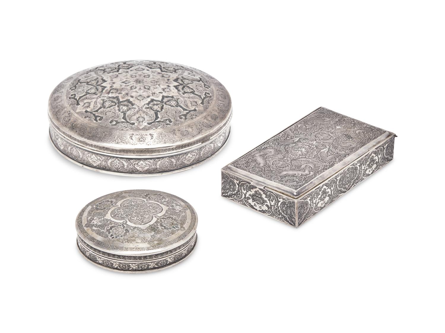 A Group of Three Persian Silver Boxes