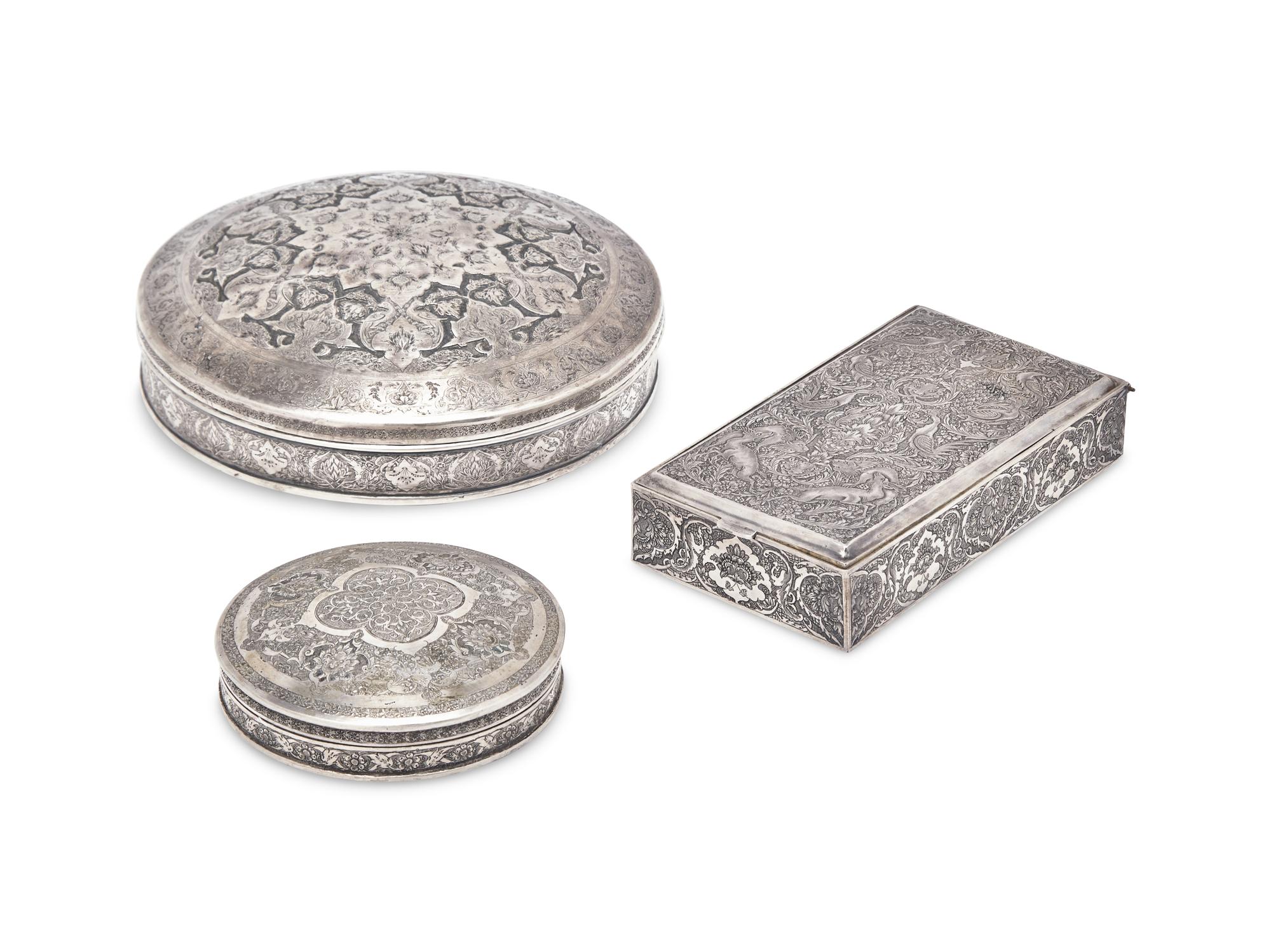 A Group of Three Persian Silver Boxes