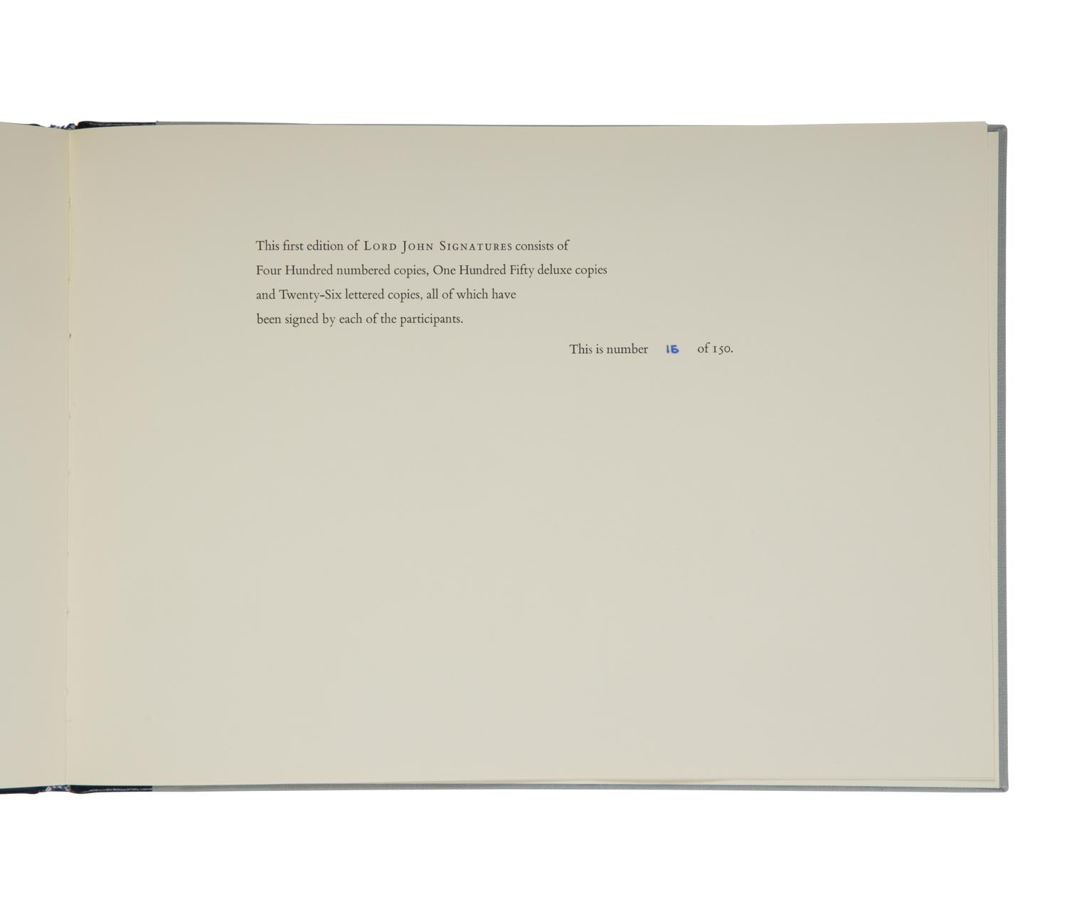 [KING, Stephen (b. 1947), contributor]. Lord John Signatures . With an Introduction by Stephen King. Northridge, California: Lord John Press, 1991.