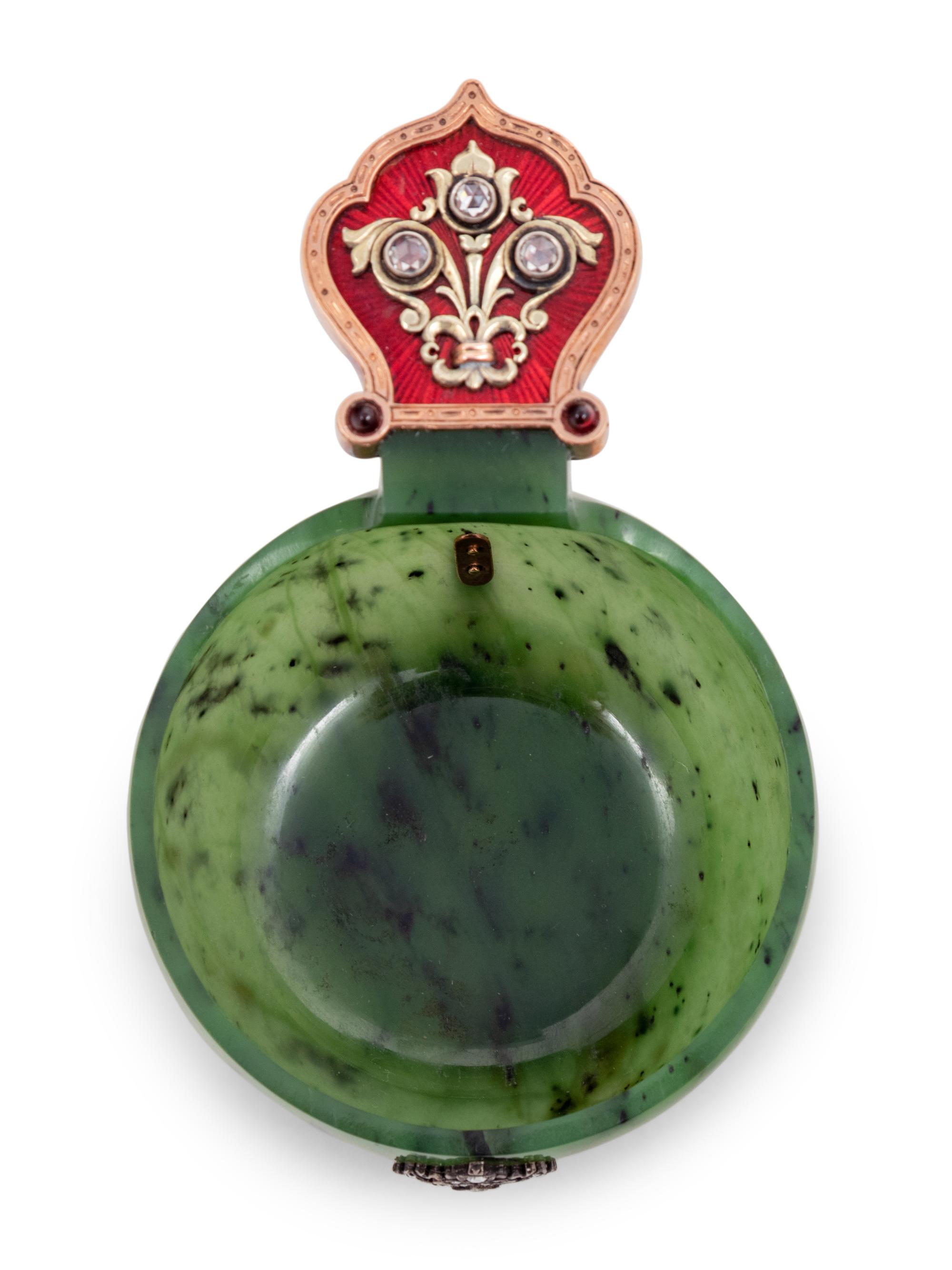 A Russian 14-Karat Gold, Enamel, Diamond and Paste Mounted Jade Kovsh
