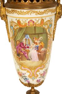 A Sevres Style Gilt Metal Mounted Porcelain Urn