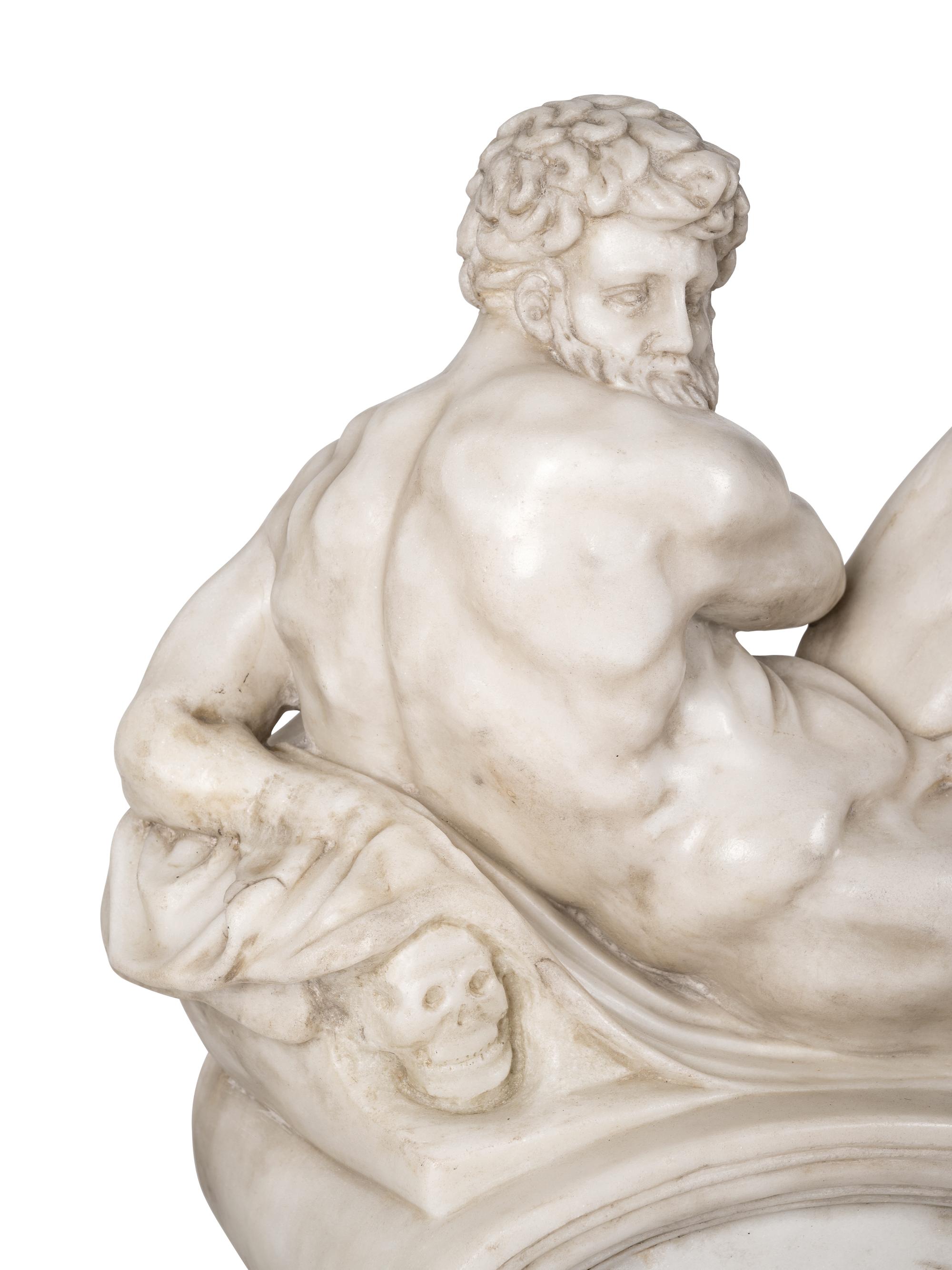 A Carved Marble Figure of Day , After Michelangelo from the Tomb of Lorenzo de' Medici