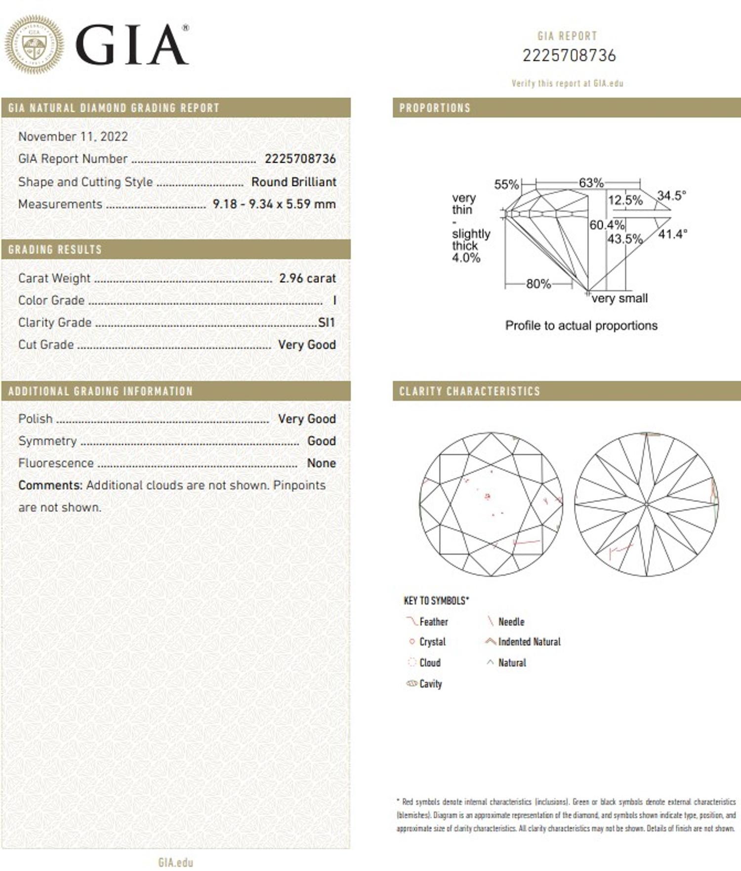 2.96 CARAT ROUND BRILLIANT CUT DIAMOND