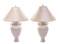 Pair of Crackle-Glaze Handled Table Lamps